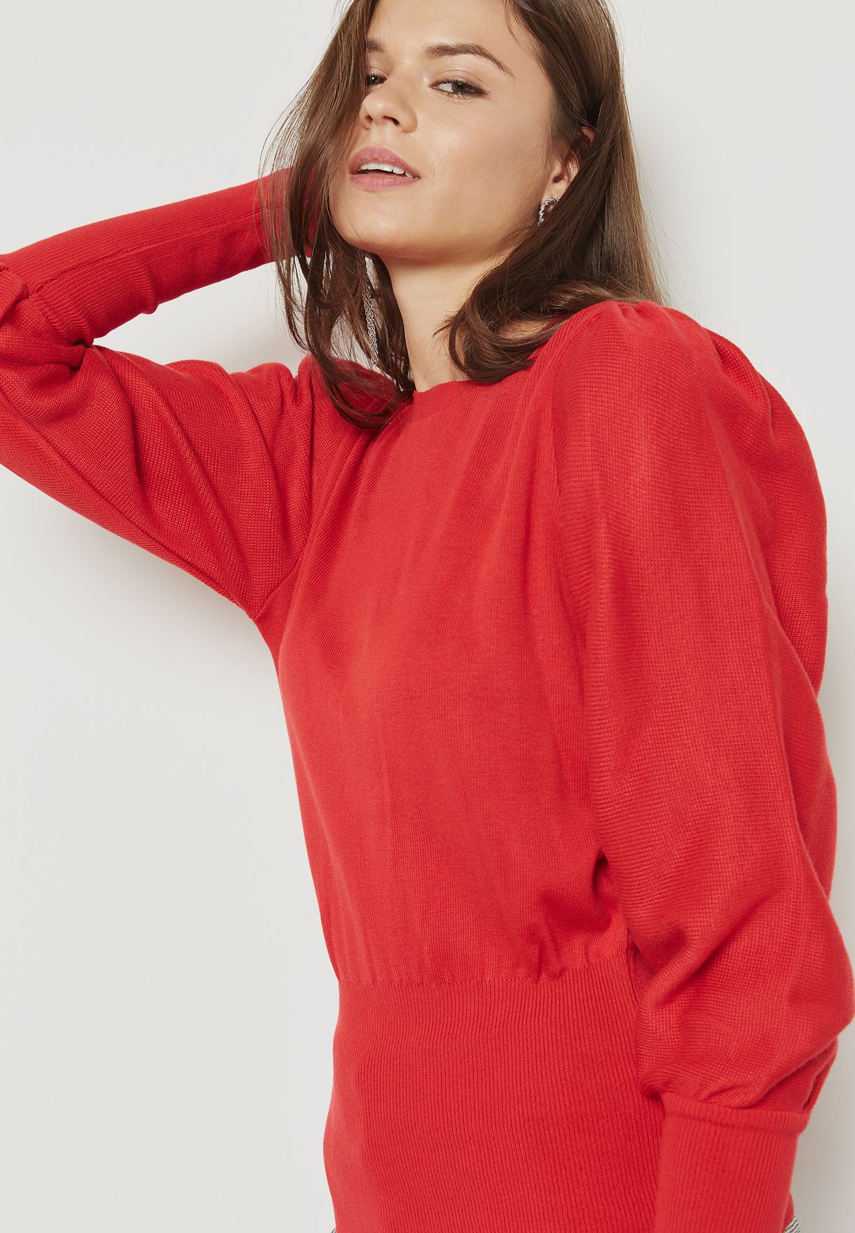 red puff sleeve sweater