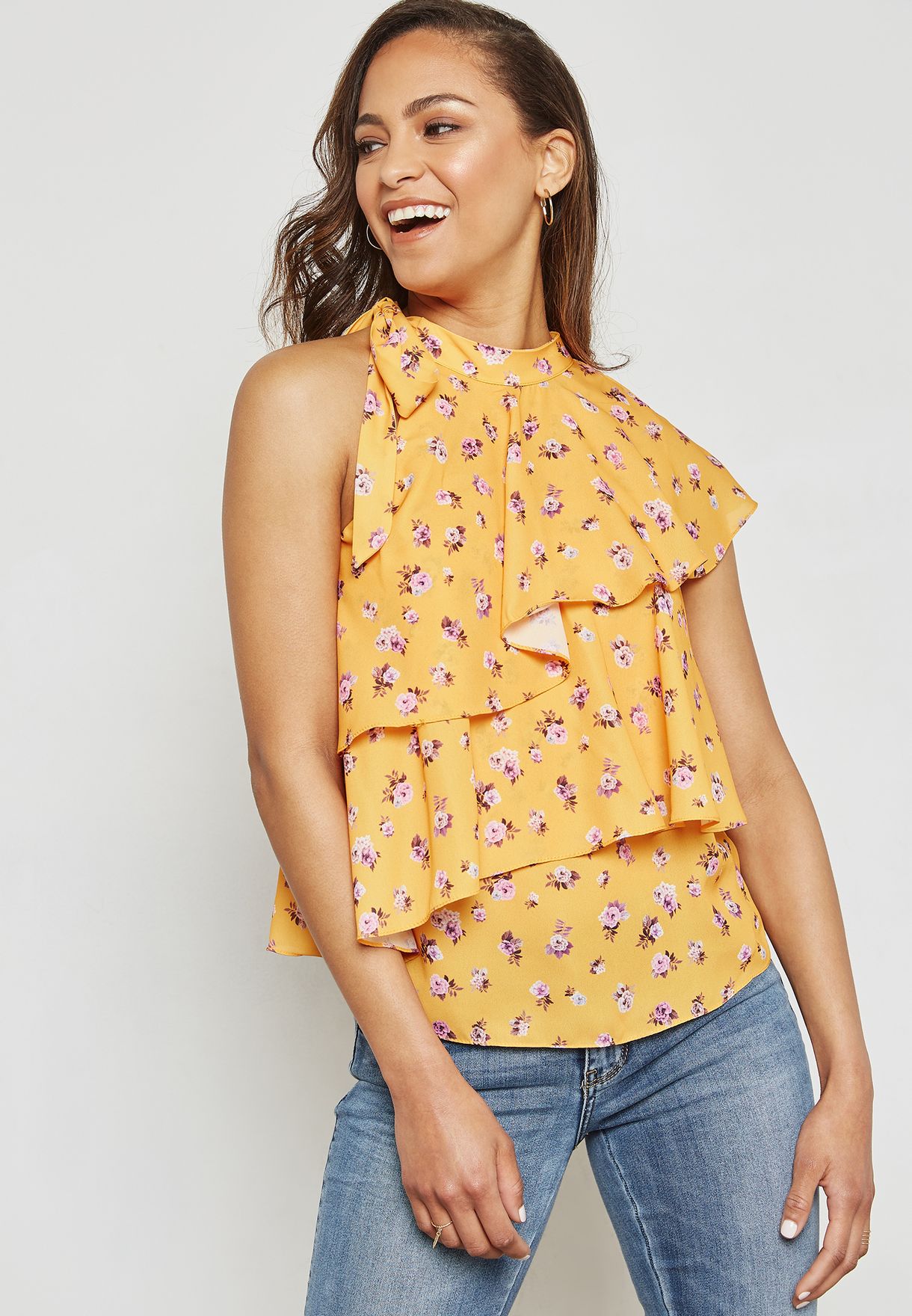 floral one shoulder top