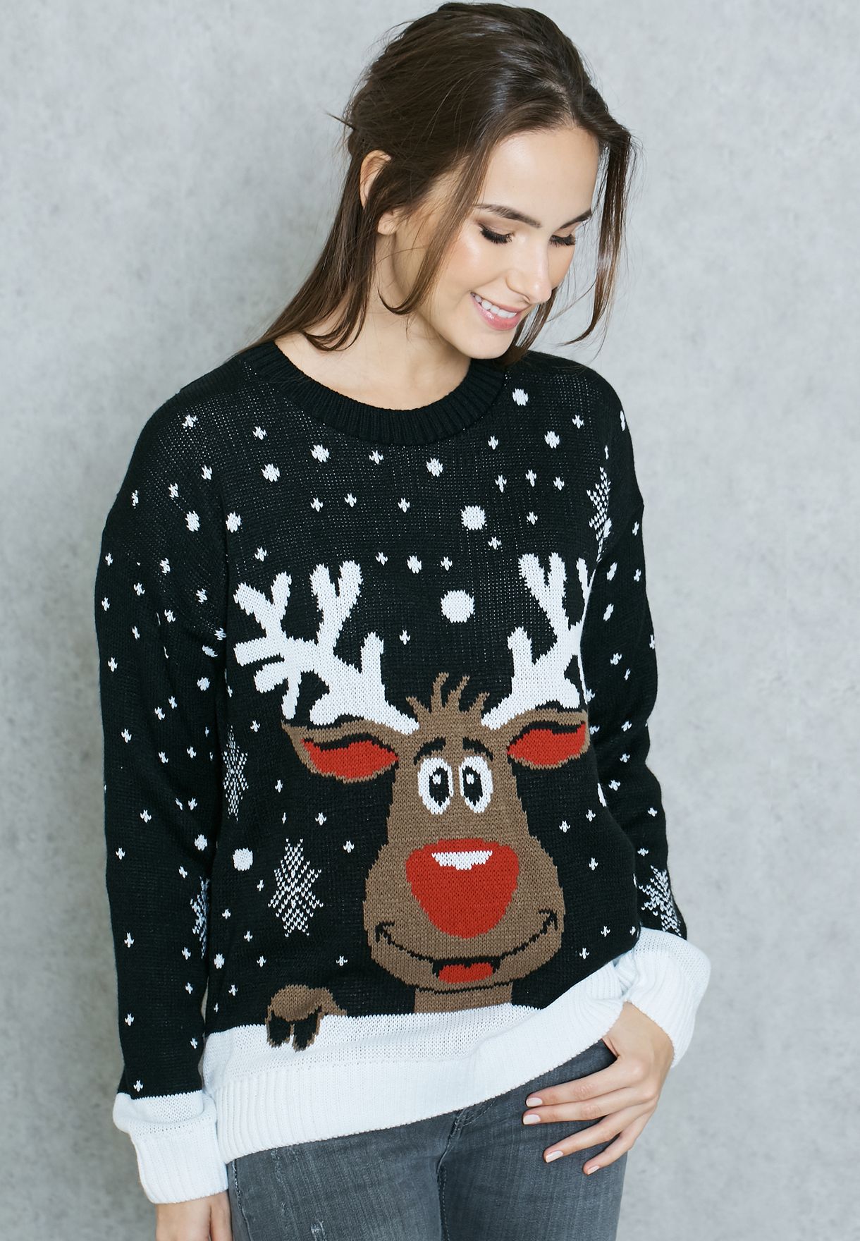 reindeer print sweater