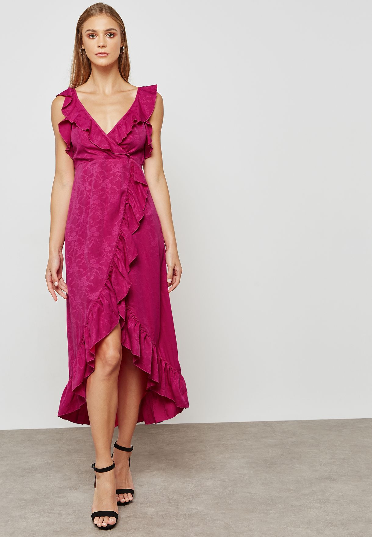 Buy Topshop pink Jacquard Ruffled Wrap Dress for Women in Manama, other  cities