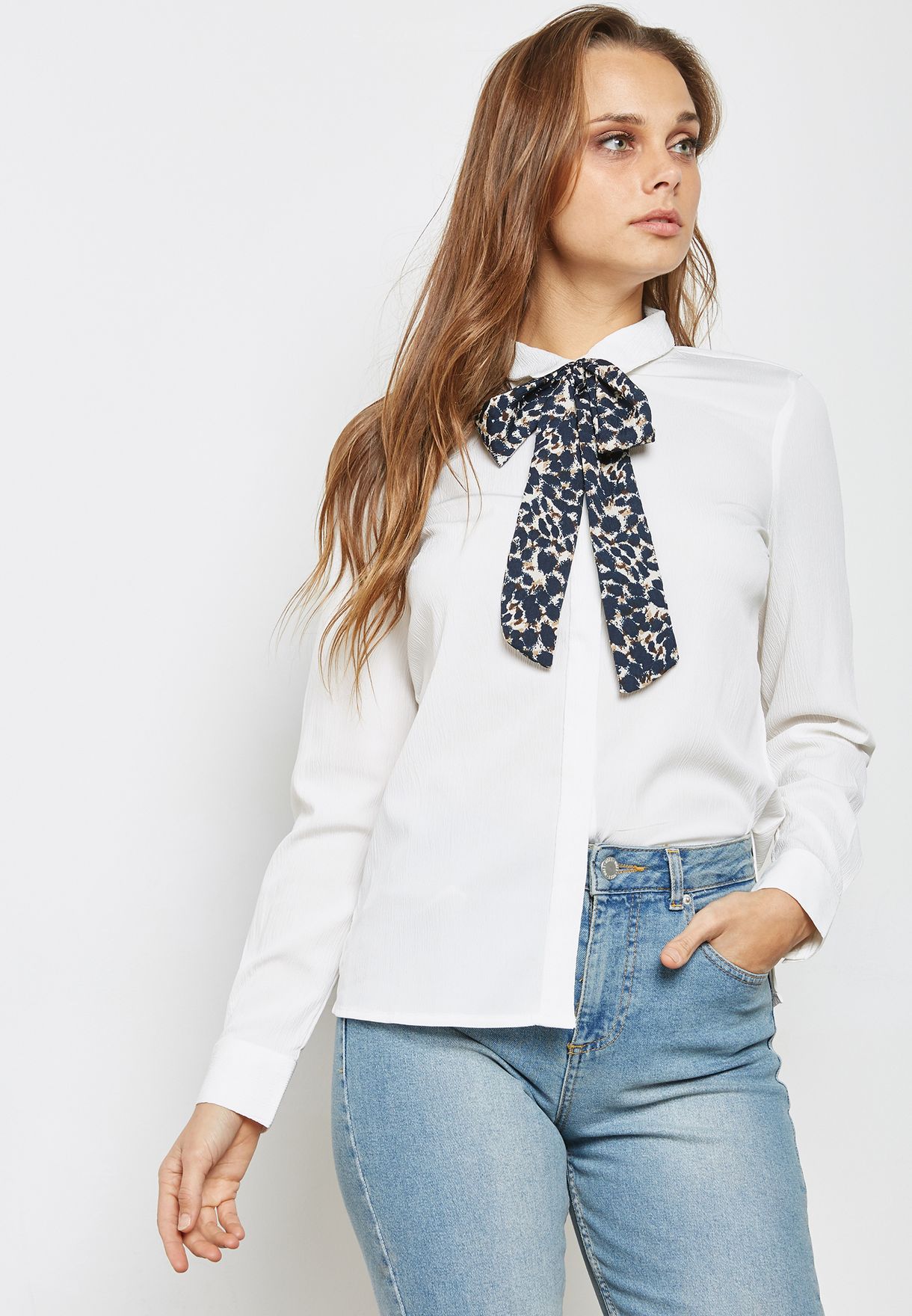Buy Vero Moda white Contrast Tie Neck for Women in Worldwide | 10185446