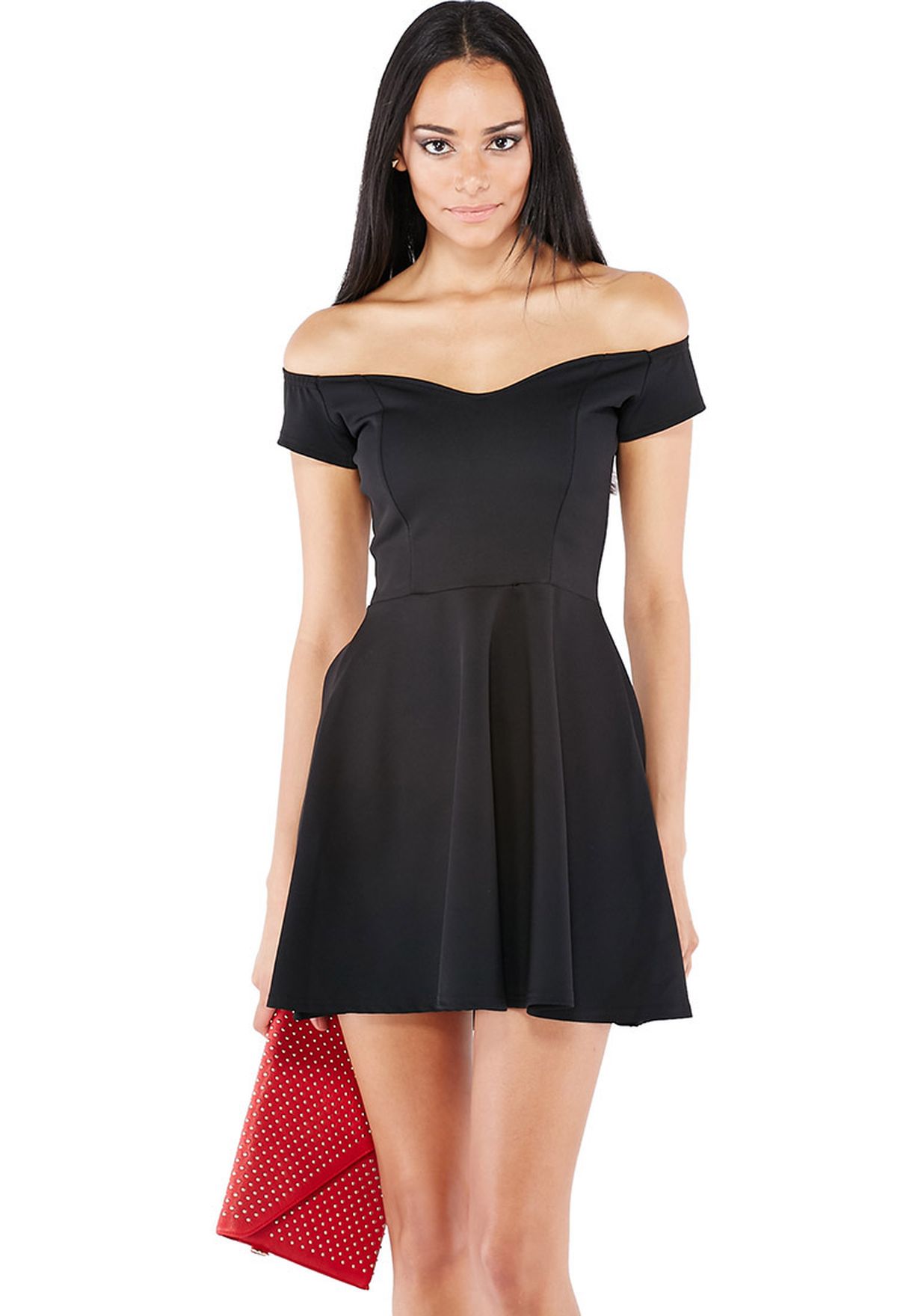 black bardot skater dress