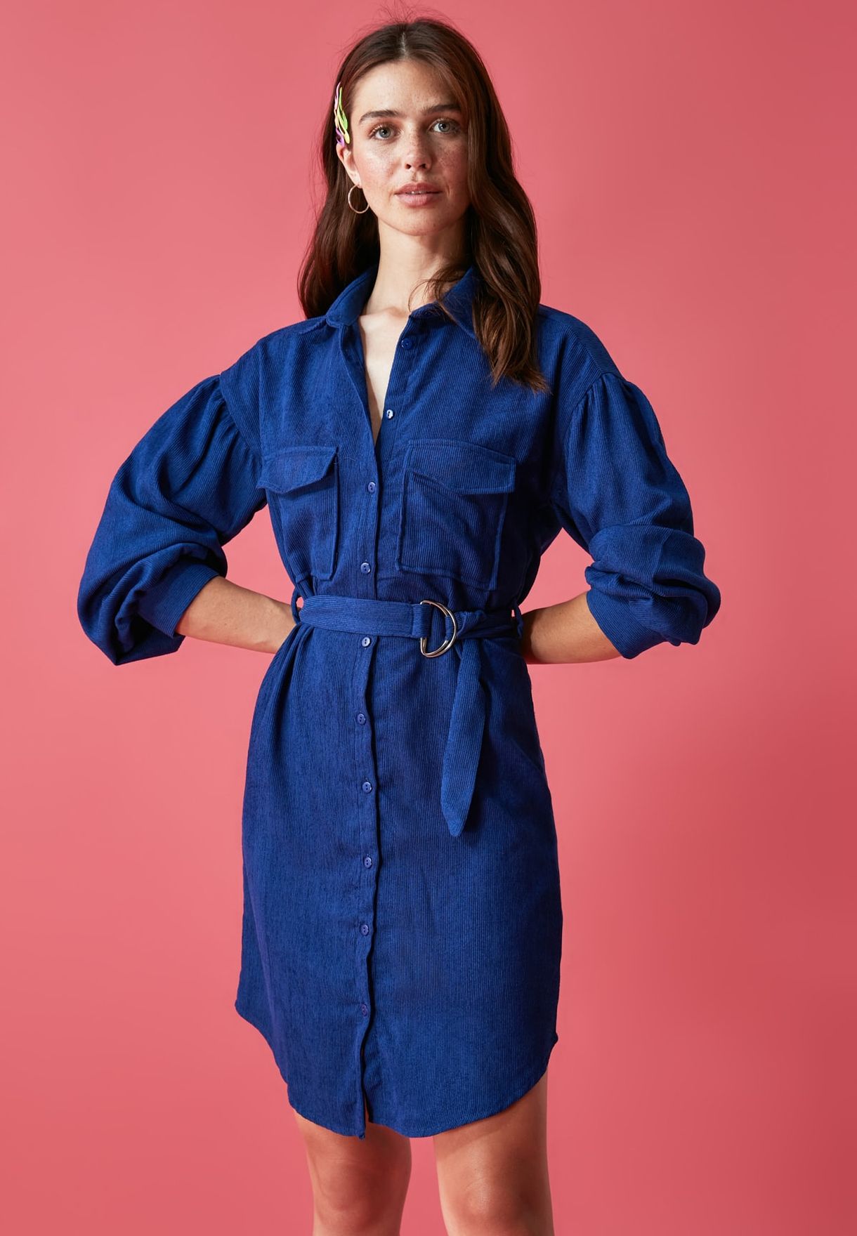 blue velvet shirt dress