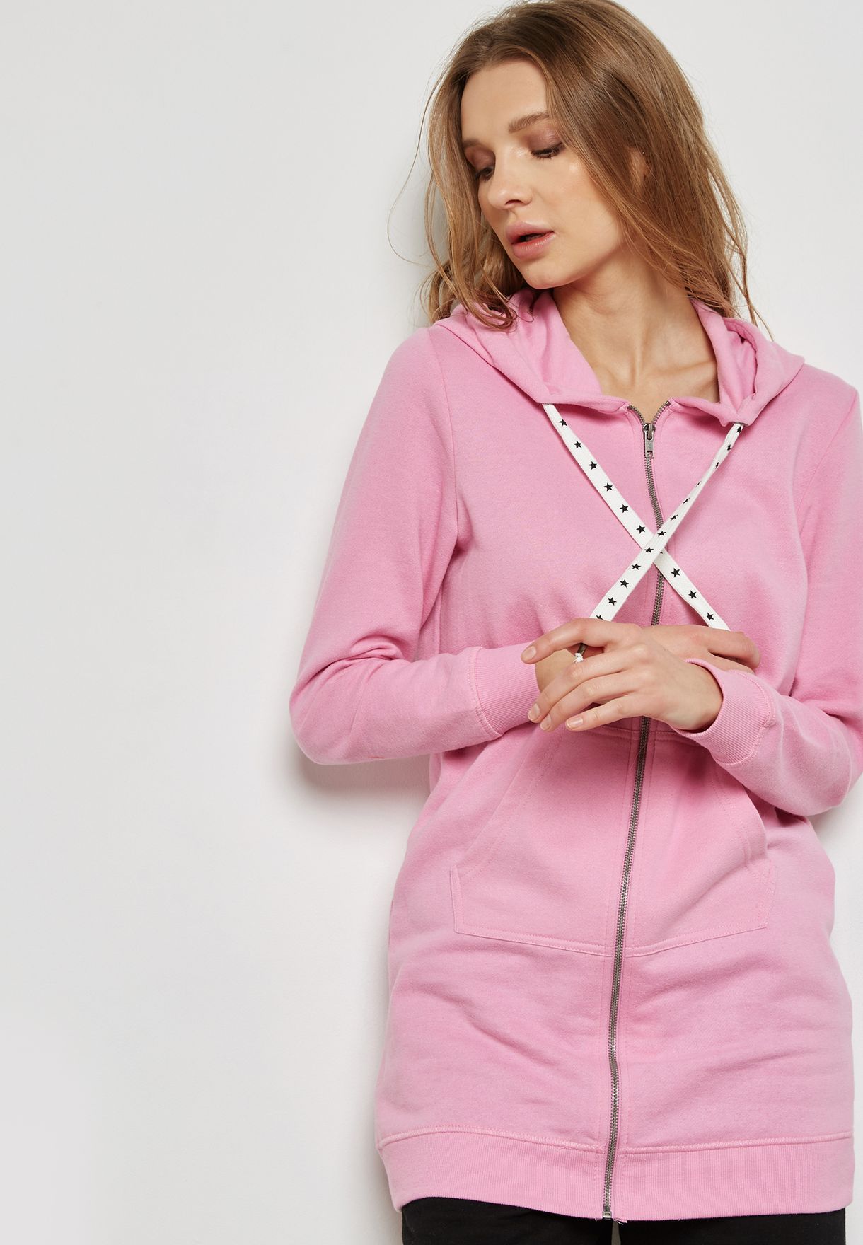 pink longline hoodie