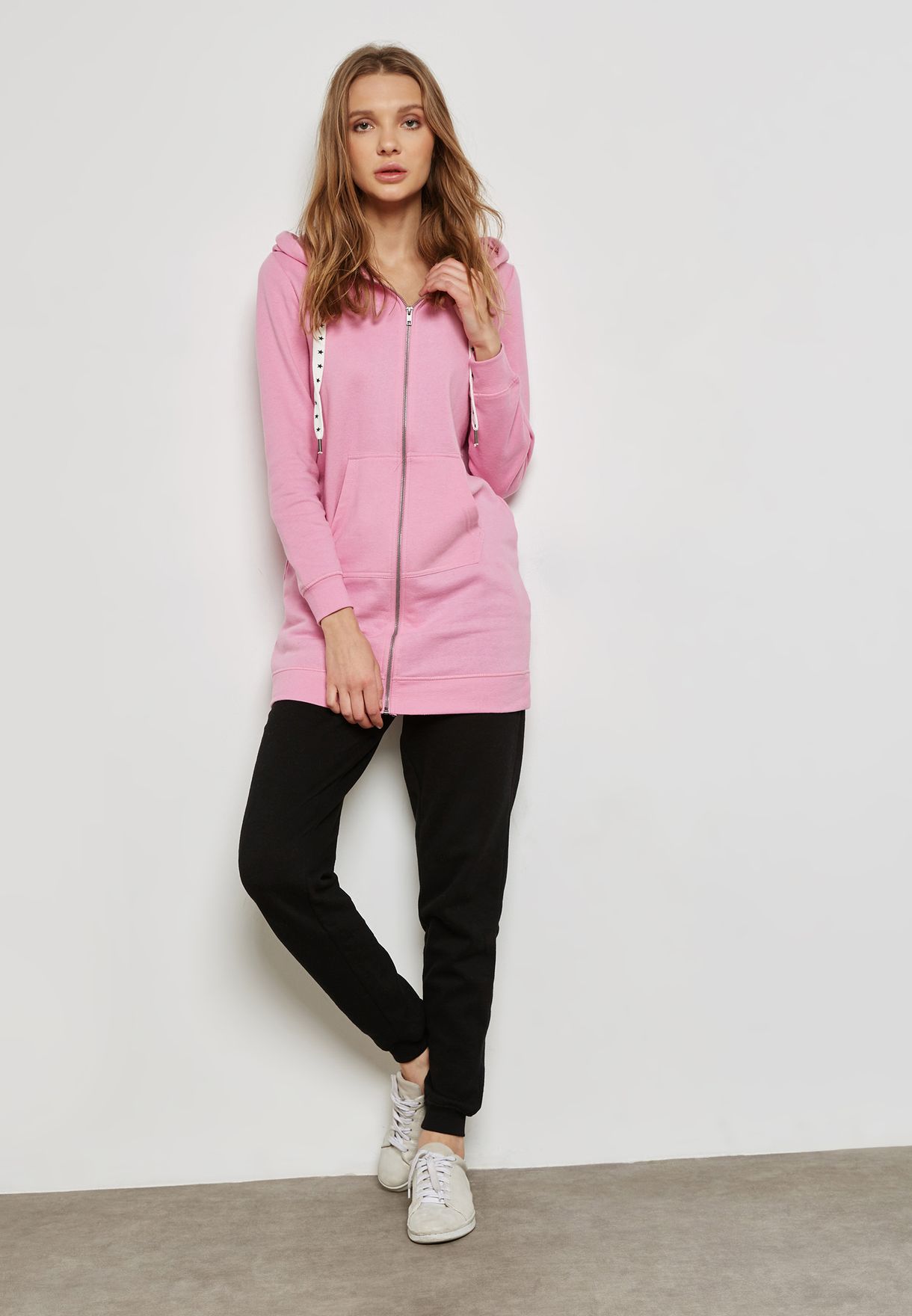 pink longline hoodie