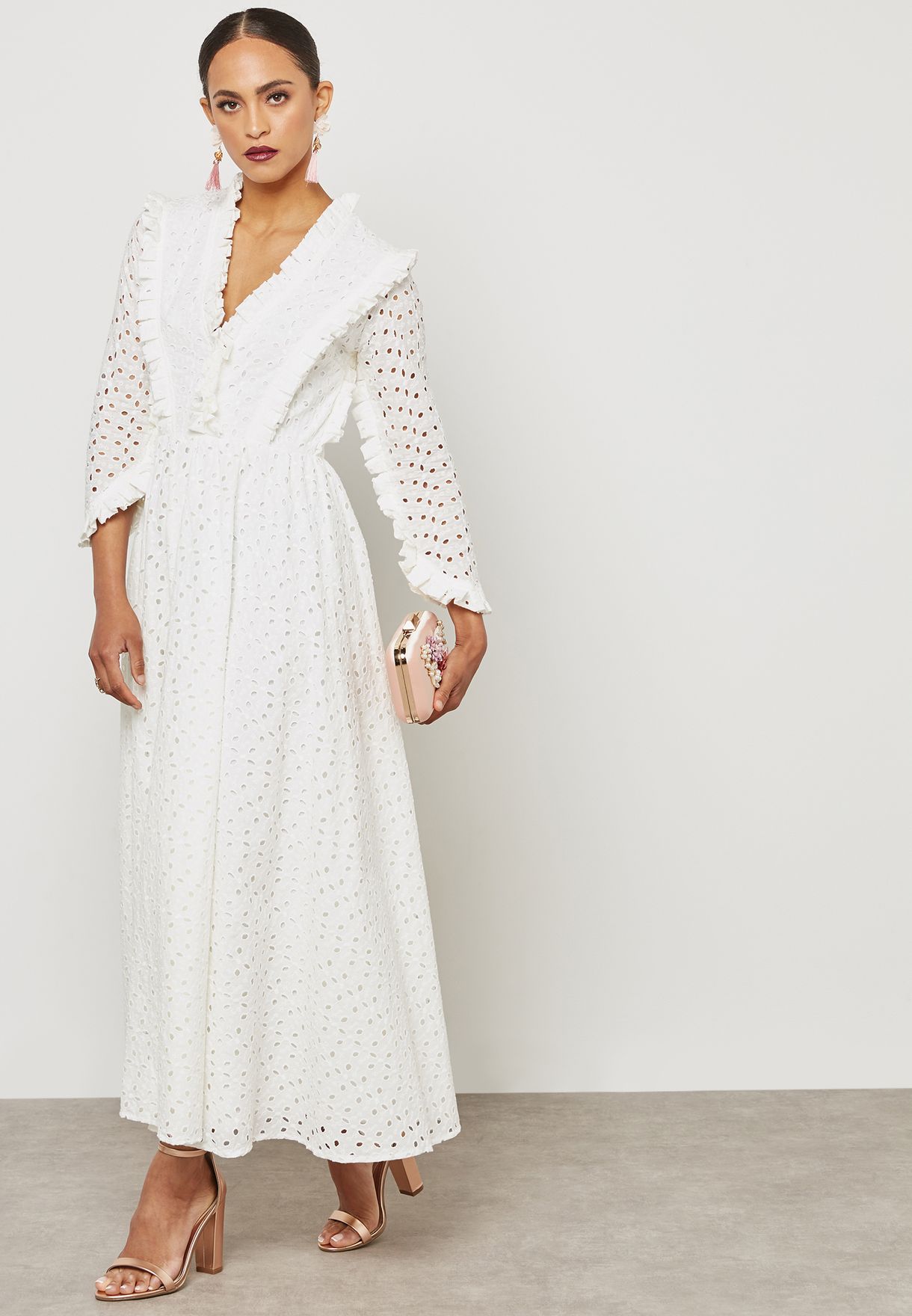 Buy Threadz By Ajoni white Pleated Detail Schiffli Dress for Women in ...