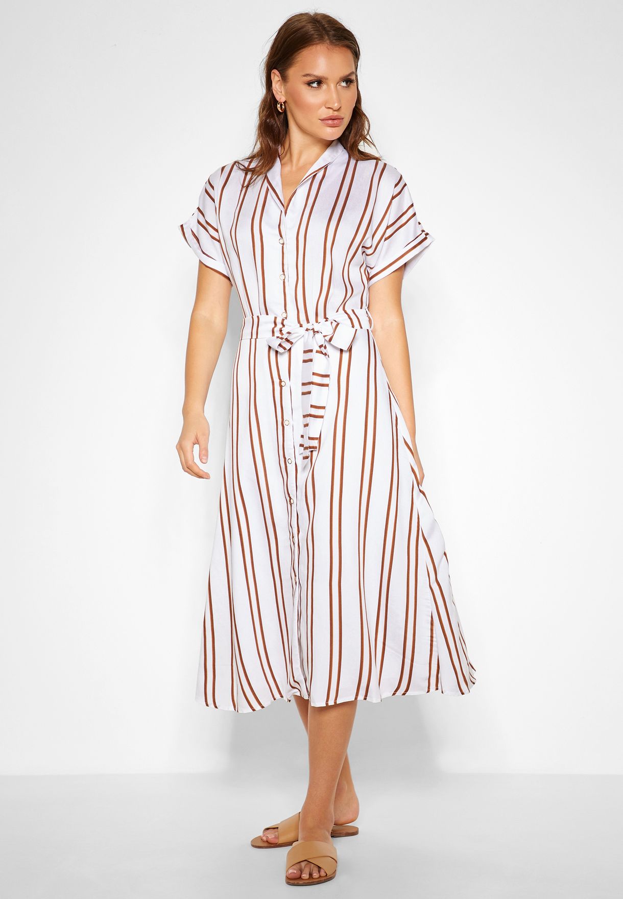 striped belted shirt dress