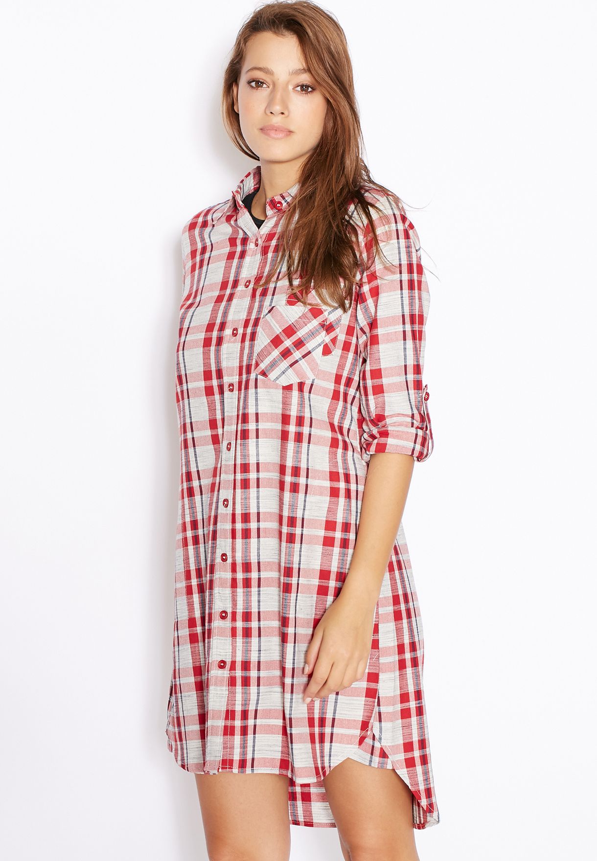 red checked shirt dress womens