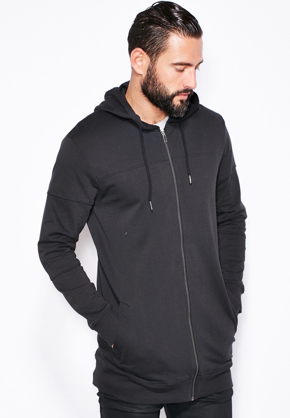 longline zip hoodie