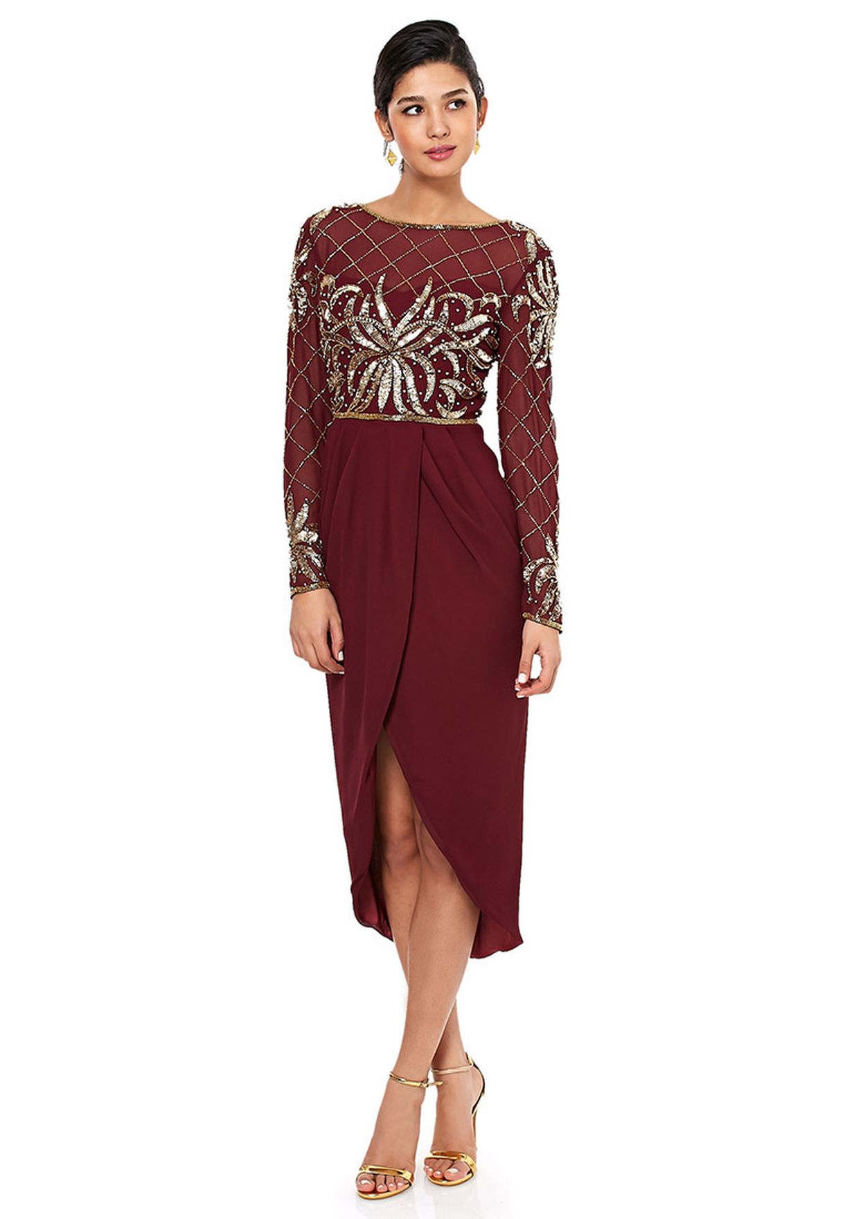 Buy Virgos lounge red Embellished Midi Dress for Women in MENA, Worldwide