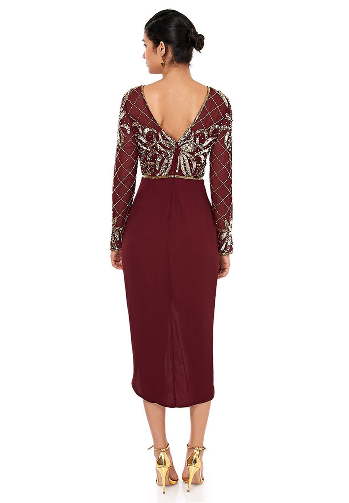 red embellished gown