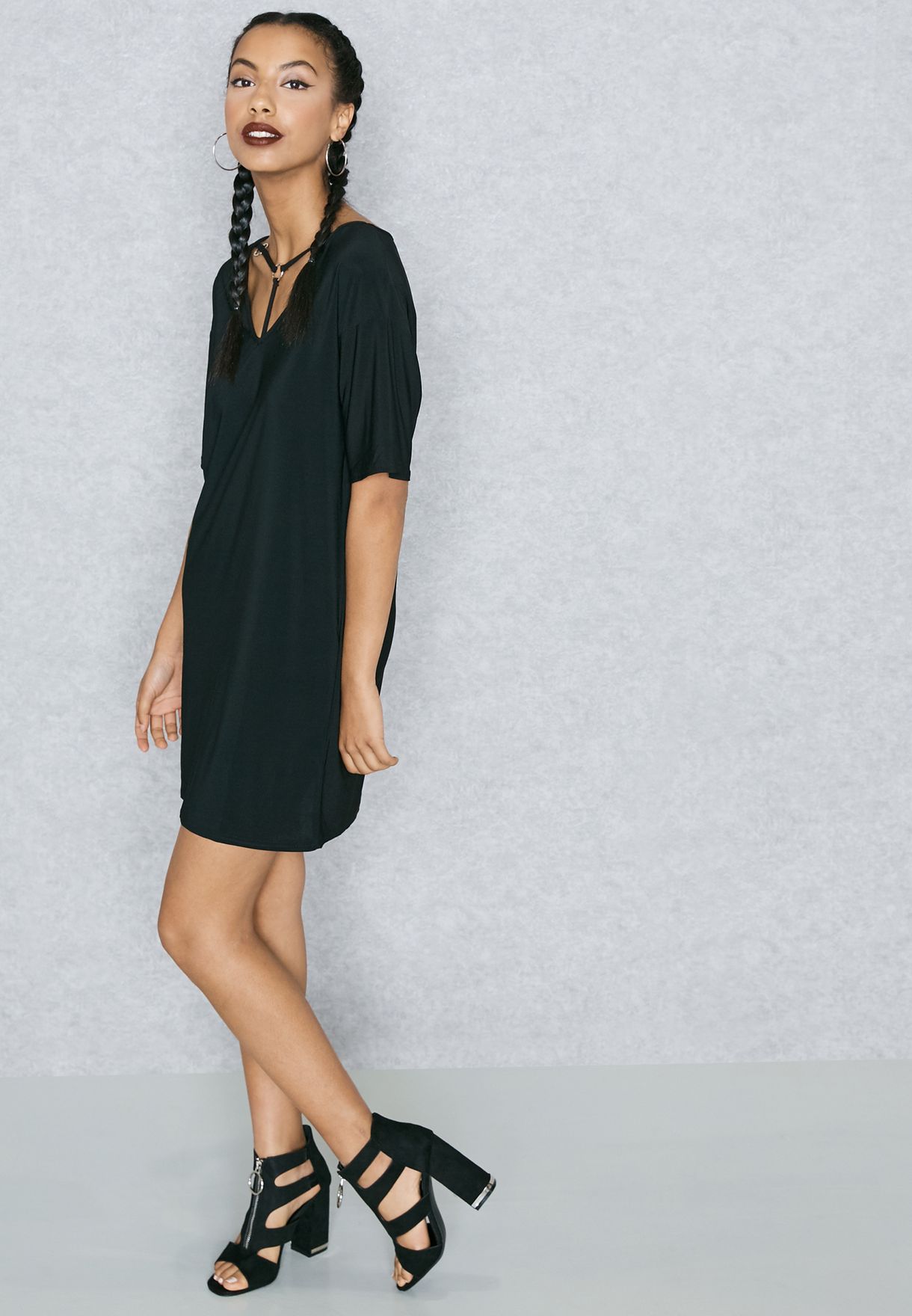 black ring detail shirt dress