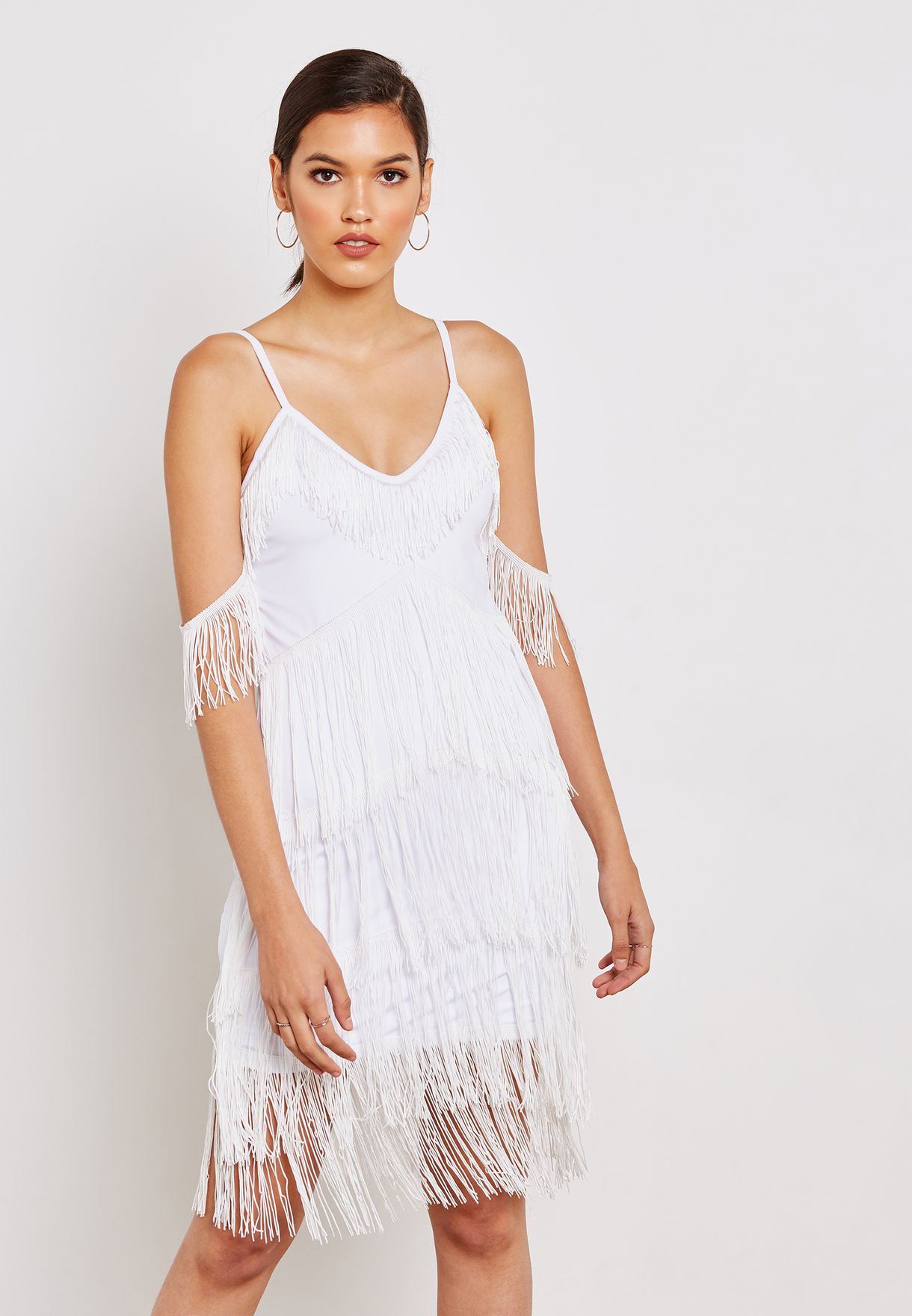 white fringe midi dress