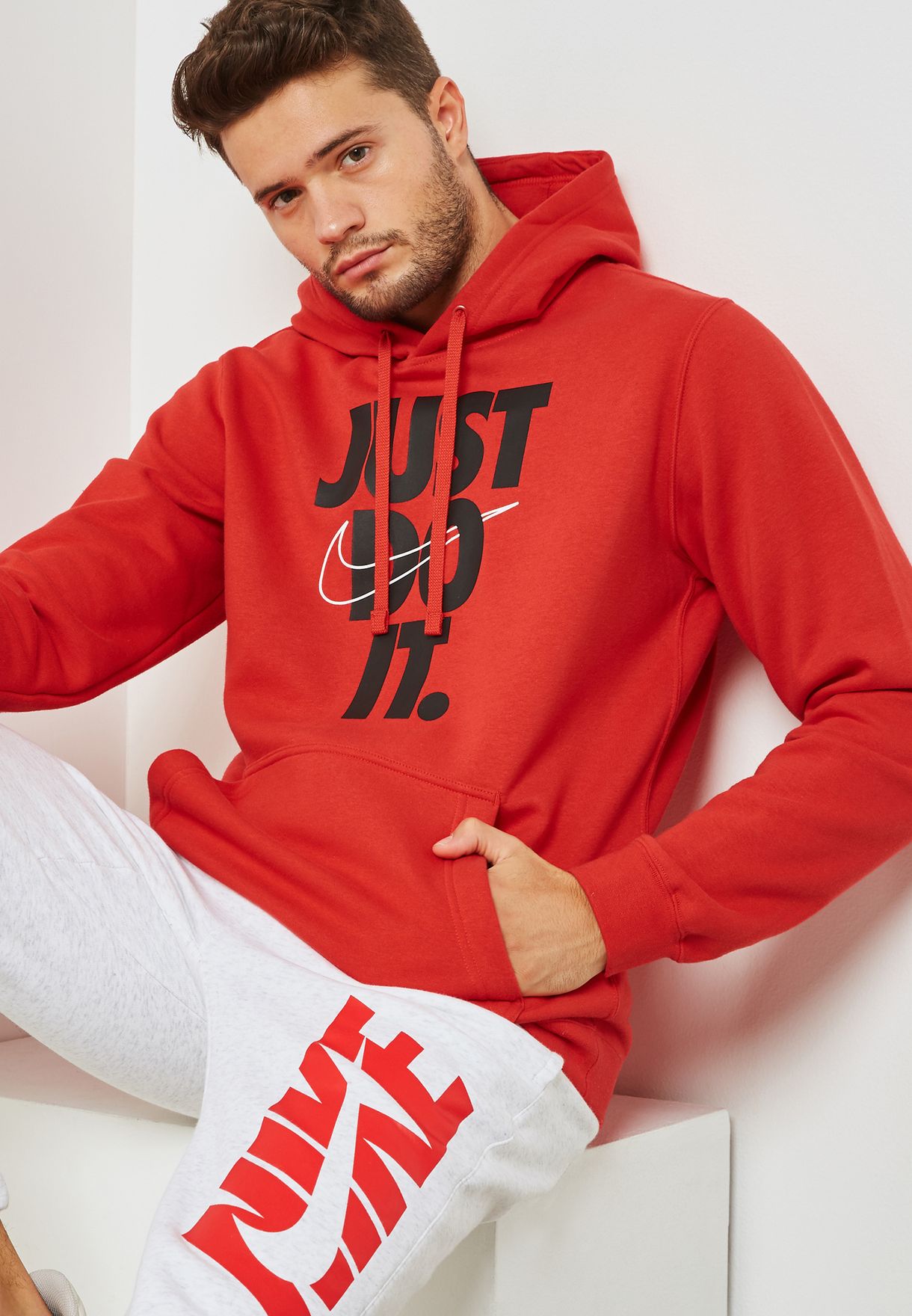 Buy Nike red Just Do It Hoodie for Men 