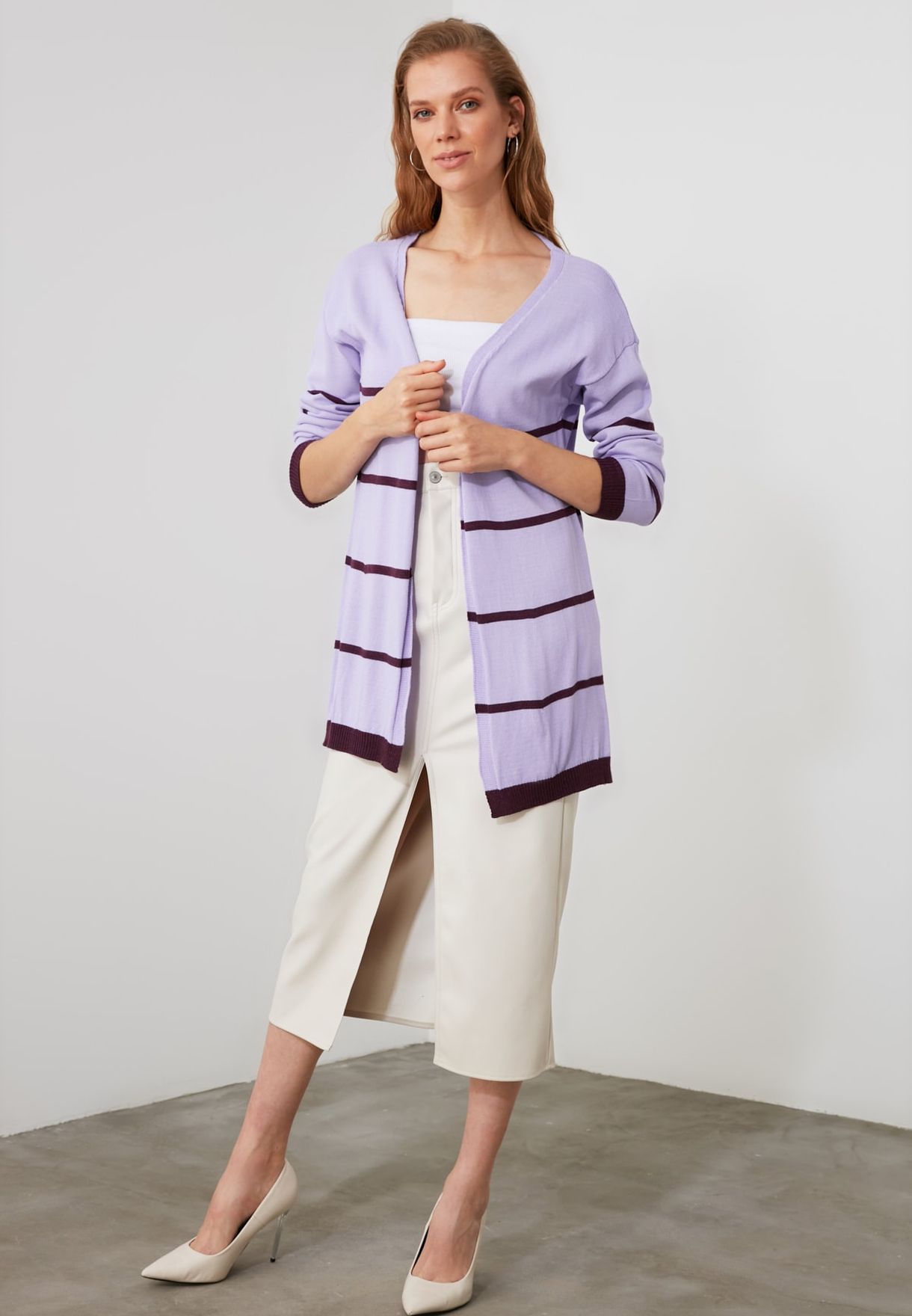 purple longline cardigan