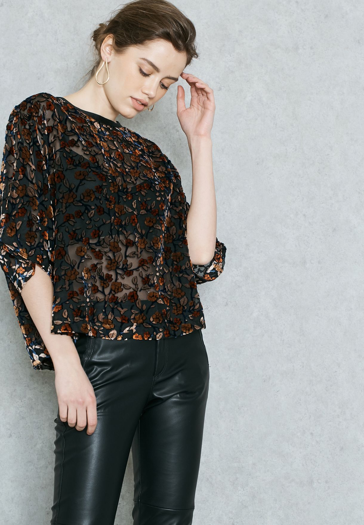 black sheer embroidered top