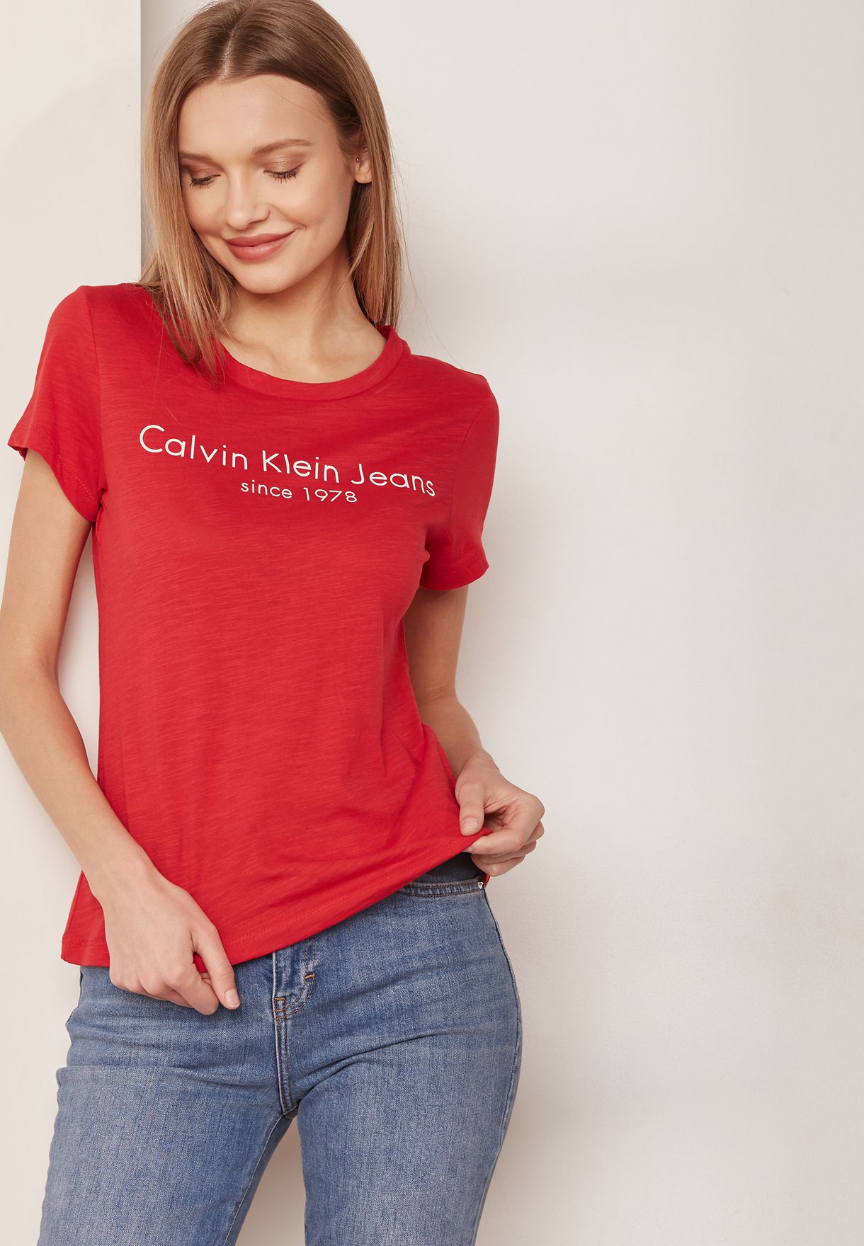 calvin klein red t shirt womens