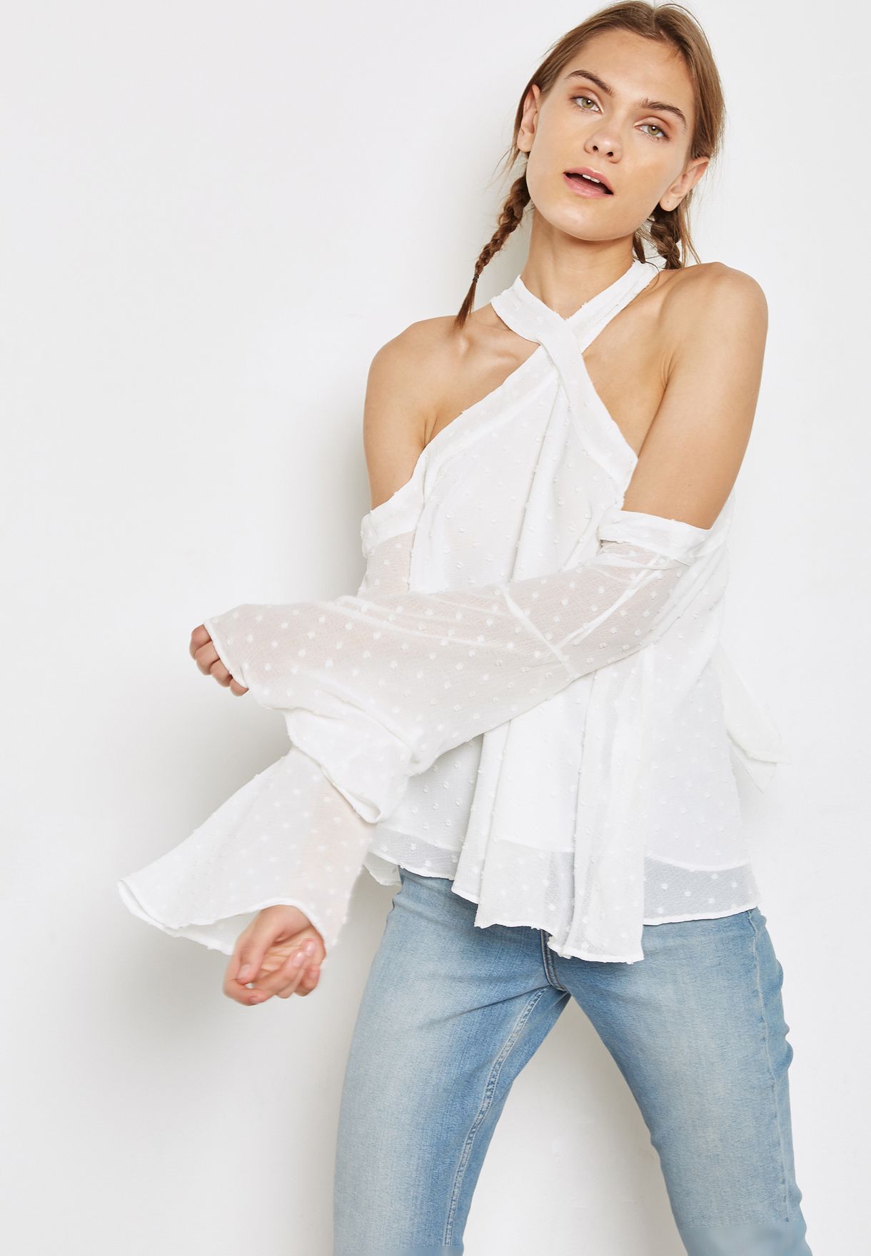 halter neck cold shoulder top