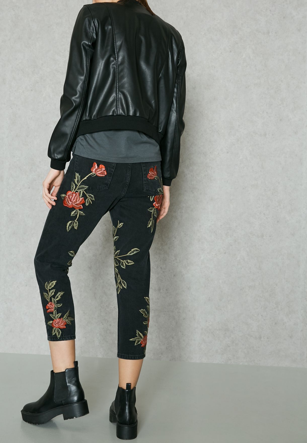 TopShop Black Rose Embroidered Jeans