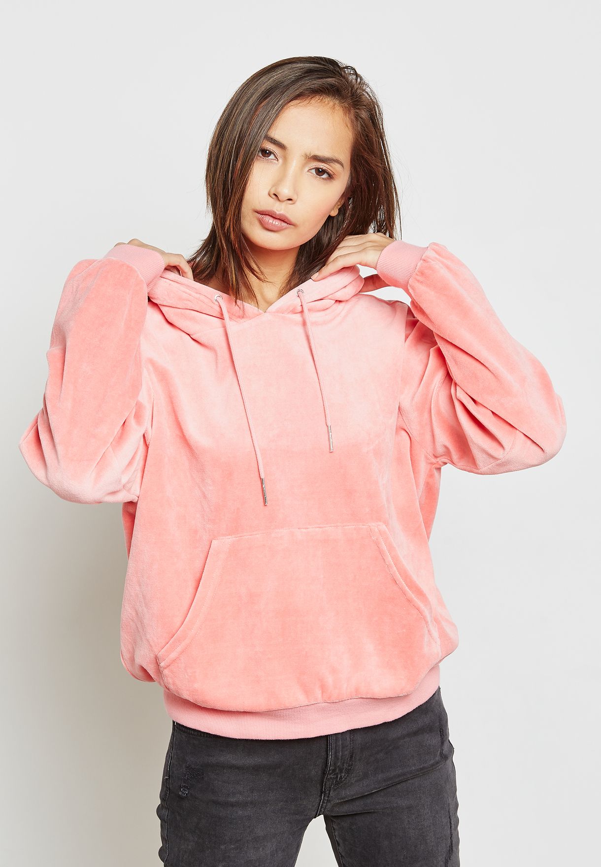 pink velvet hoodie