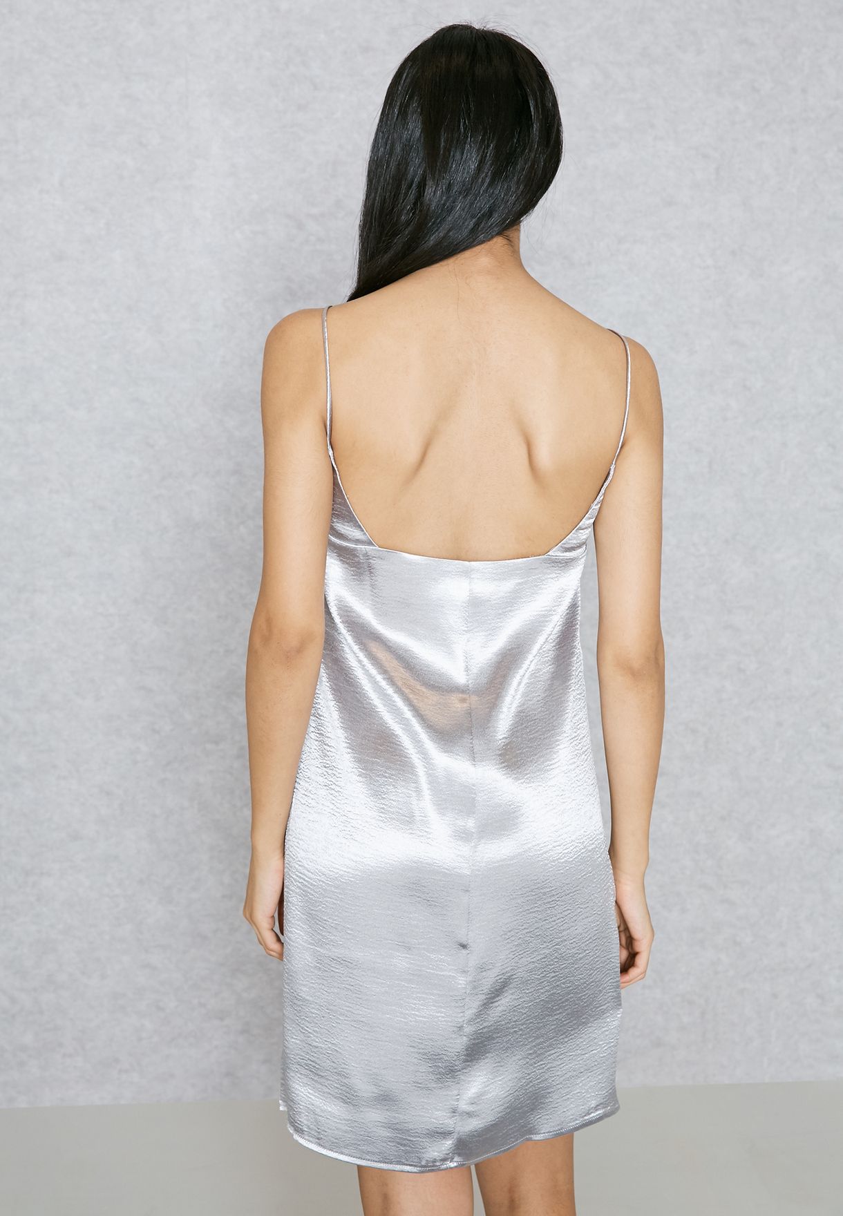 silver satin cami dress