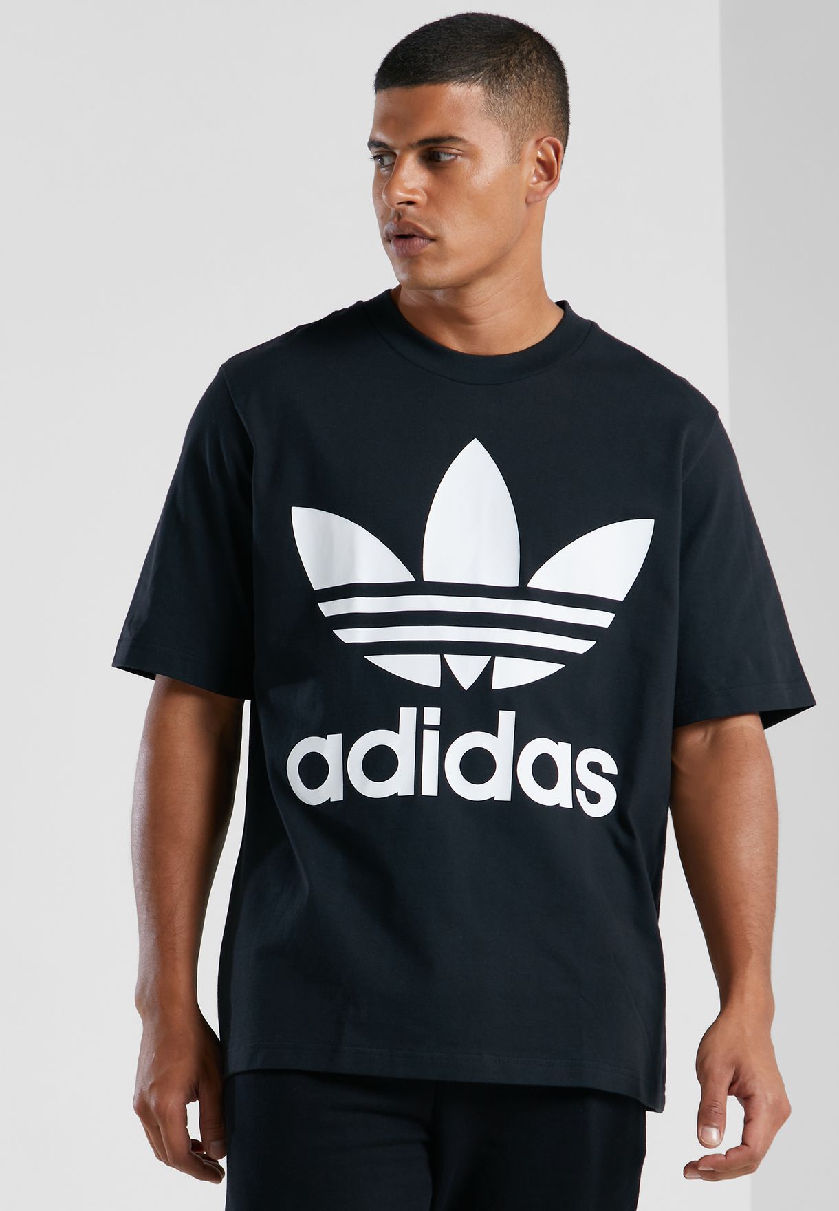 Buy adidas Originals black adicolor Trefoil Oversized T-Shirt for Men ...