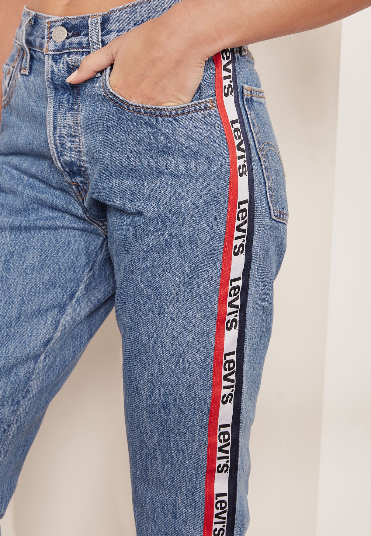 Buy Levis blue Logo Stripe Straight Jeans for Women in Dubai, Abu Dhabi