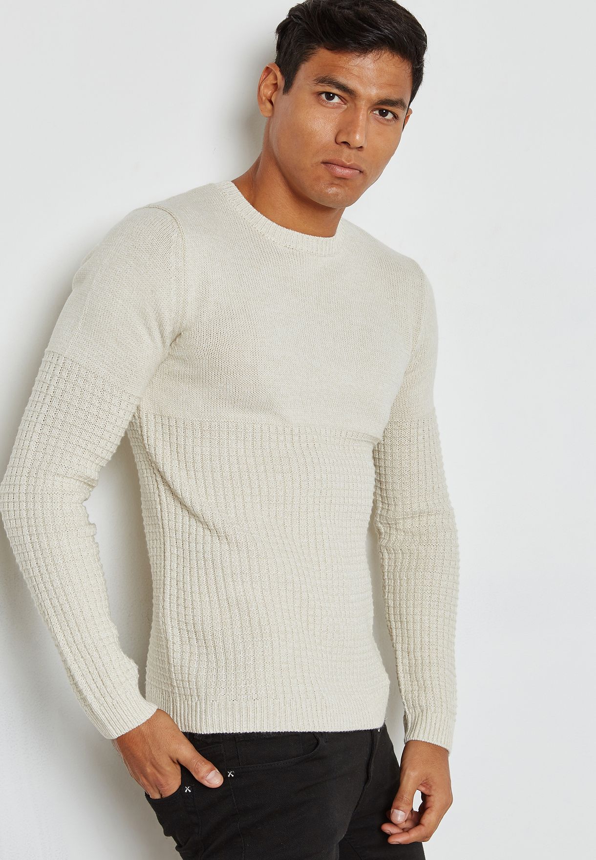 white grid sweater