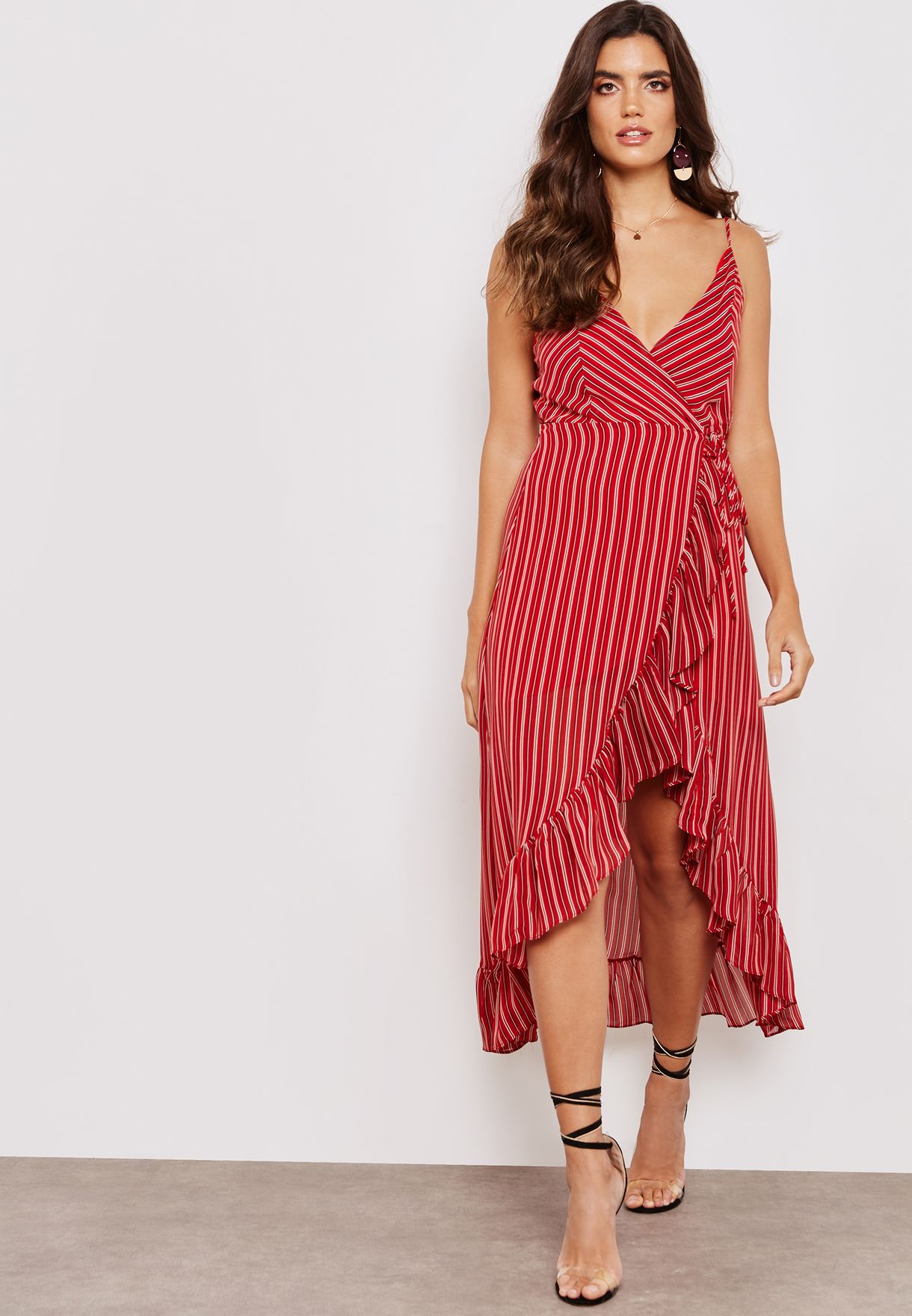 wrap frill midi dress