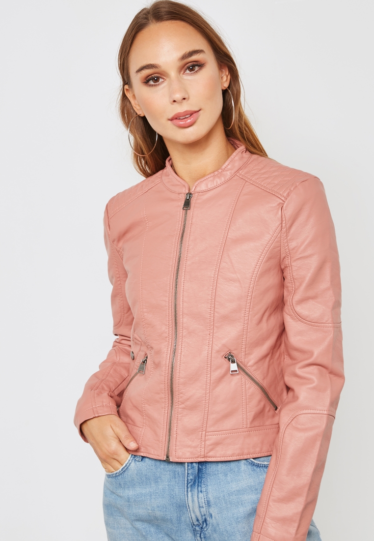 vero moda pink leather jacket