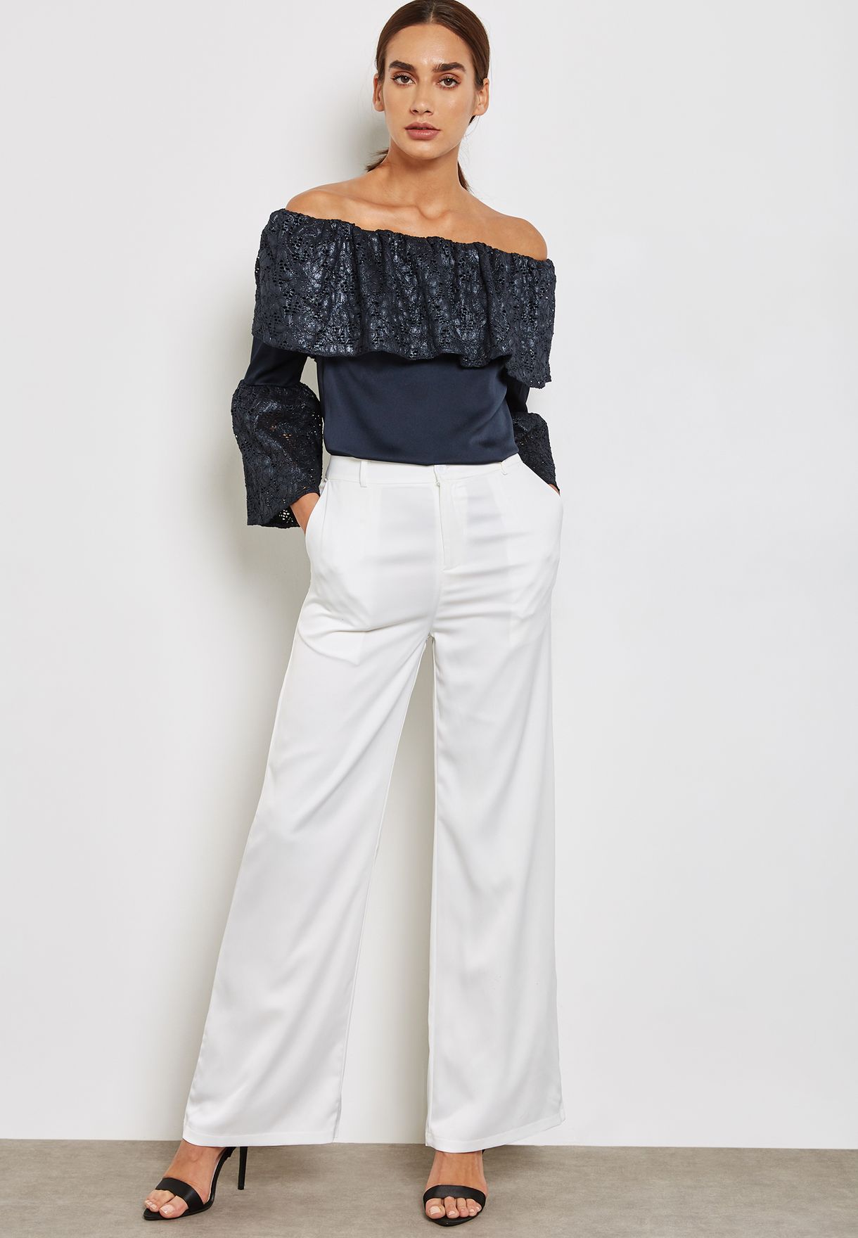 Ruffle Neck Bardot Top