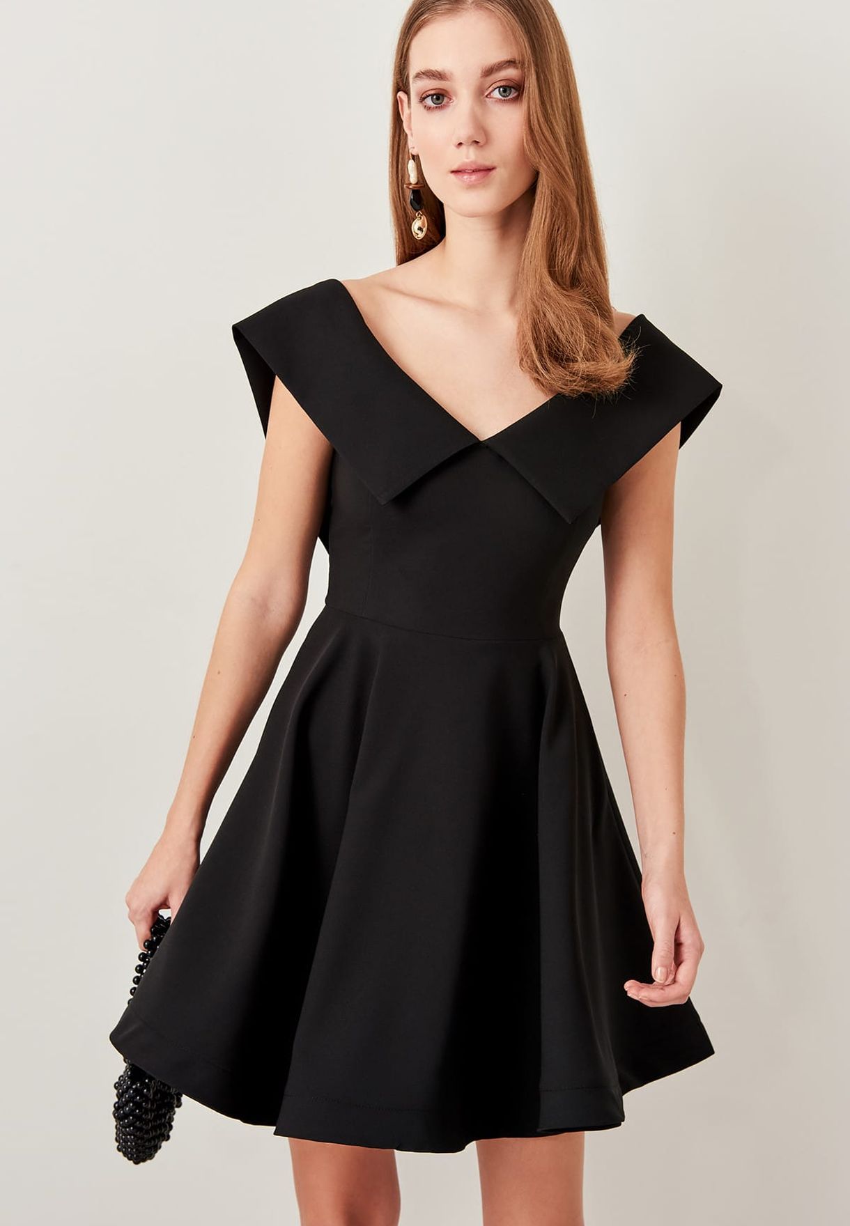 black off shoulder skater dress