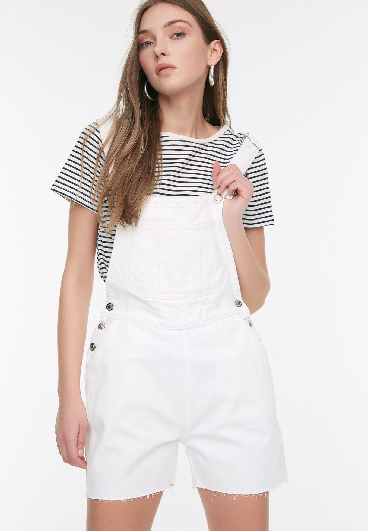 Button Detail Denim Playsuit