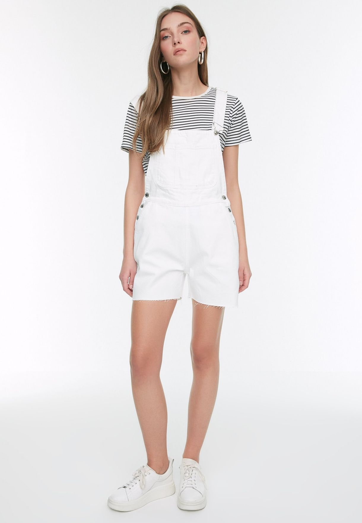 Button Detail Denim Playsuit