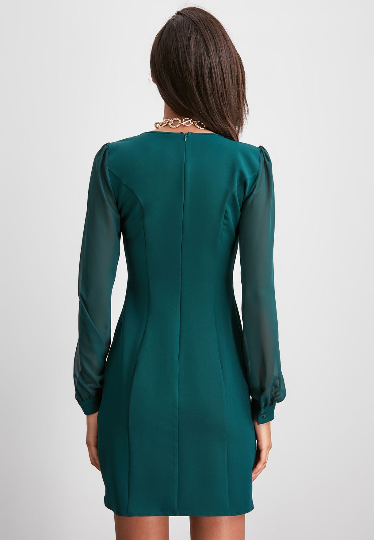 Buy Trendyol Green Sheer Sleeve Square Neck Dress For Women In Manama