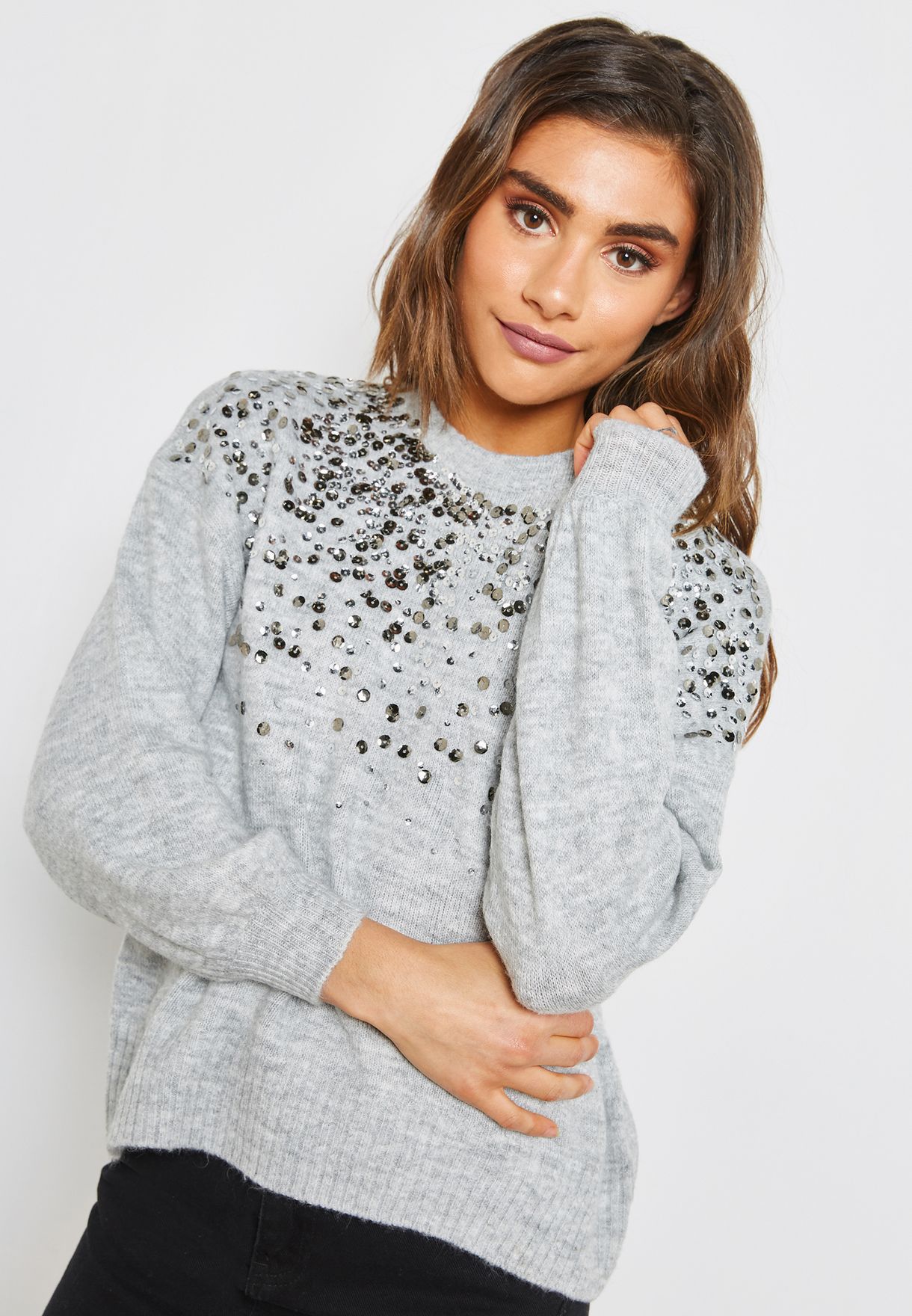 grey sequin sweater