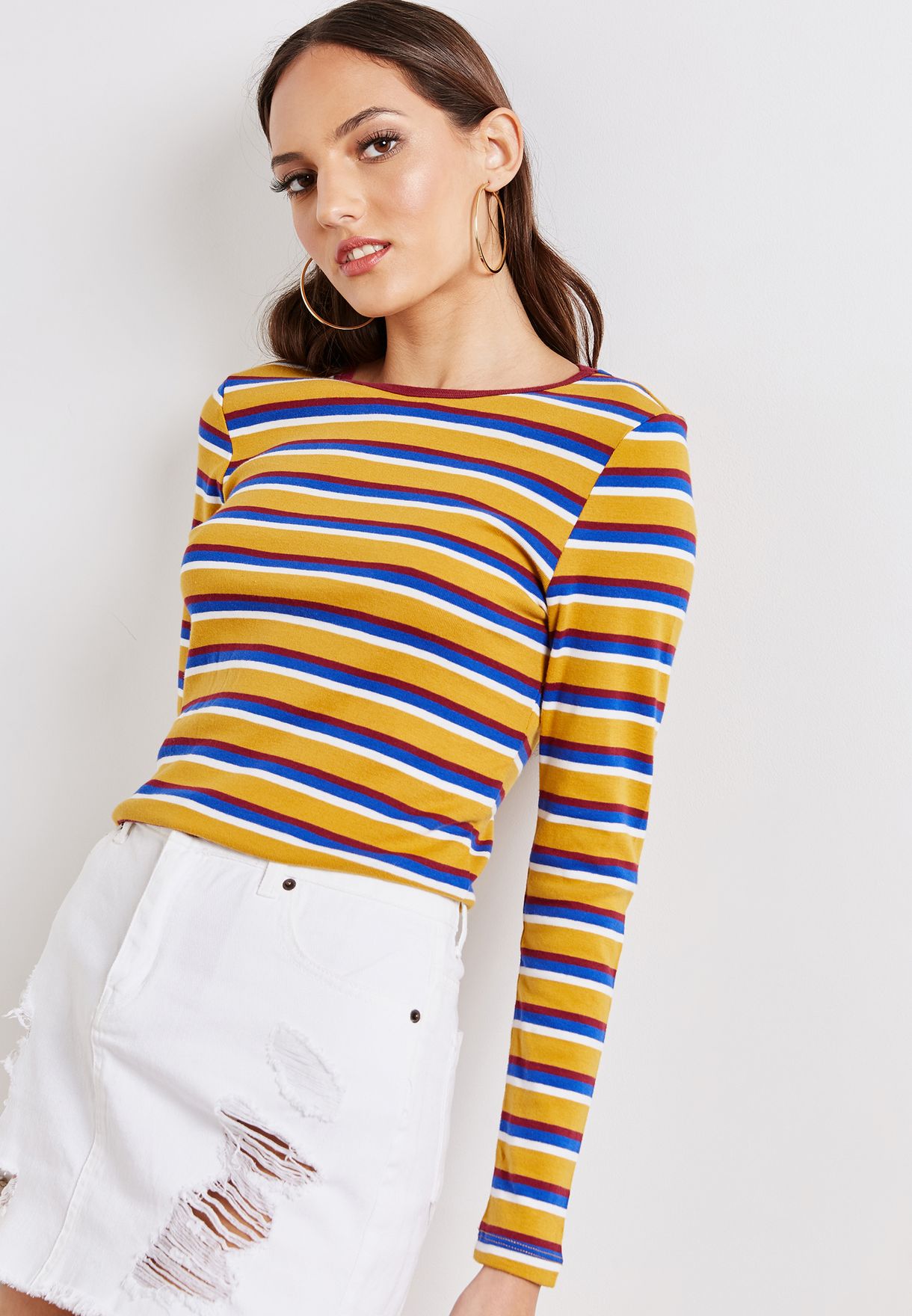 Forever 21 yellow Striped Long Sleeve 