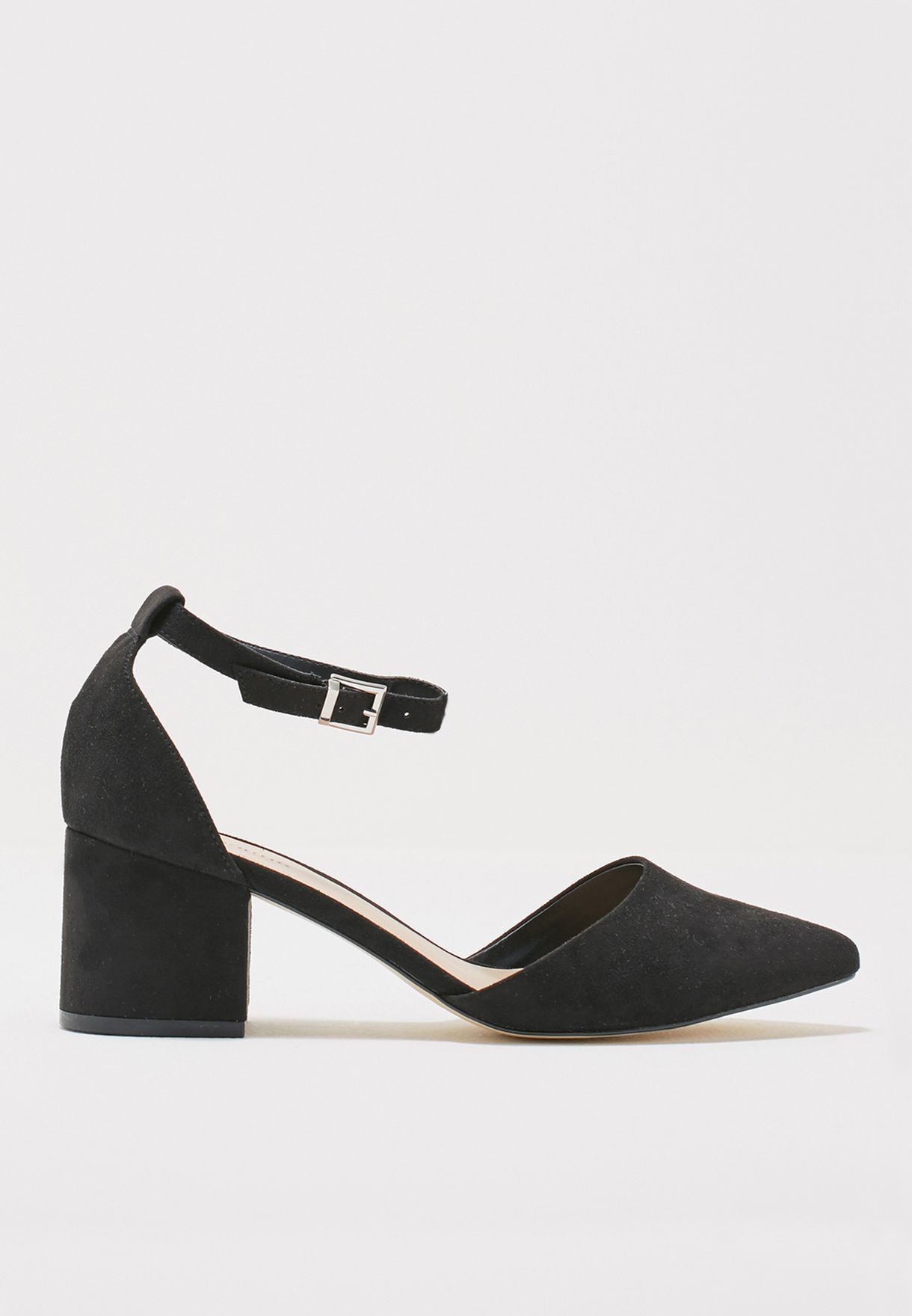black mid block heel shoes