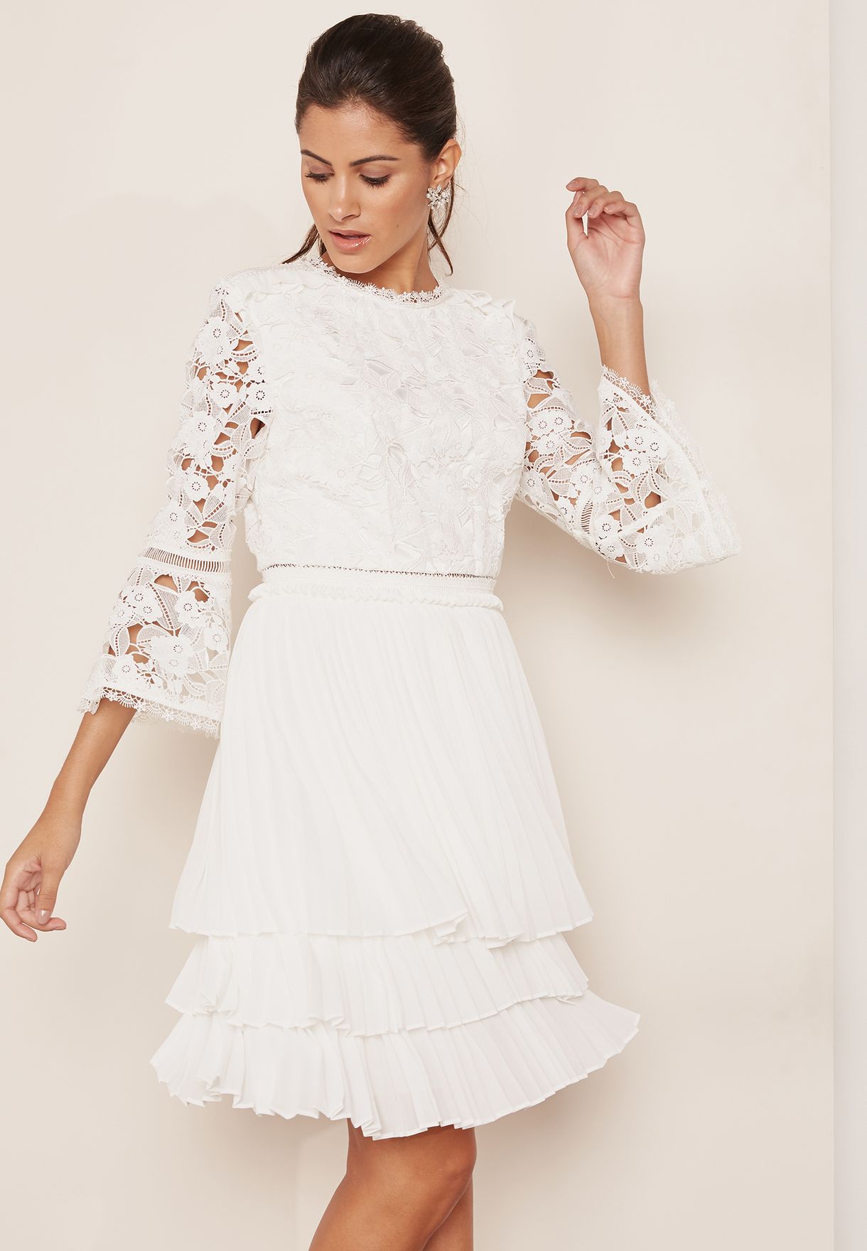Buy Ted Baker White Lace Frill Detail Dress For Women In Mena Worldwide Wmd Stefoni Wh8w