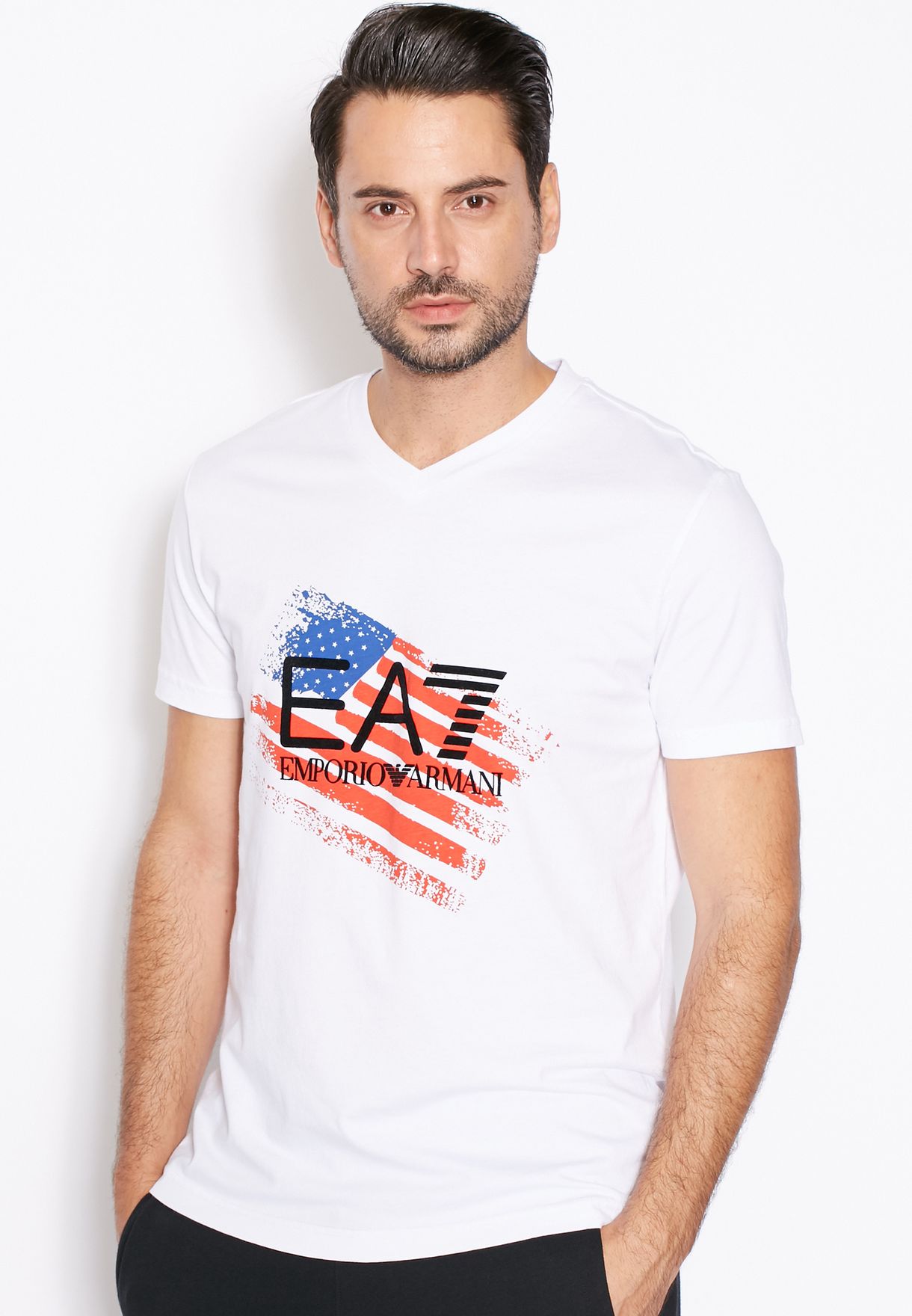 Buy Ea7 Emporio Armani white USA Flag Print T-Shirt for Men in MENA,  Worldwide