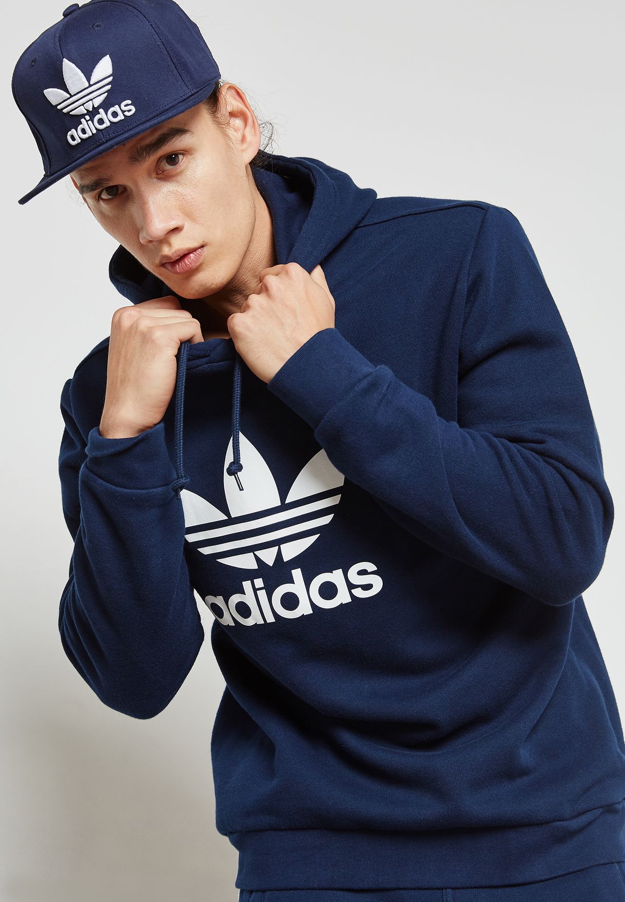 adidas navy trefoil hoodie