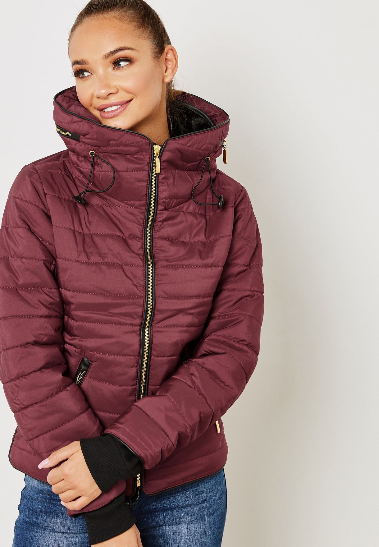 burgundy quilted coat