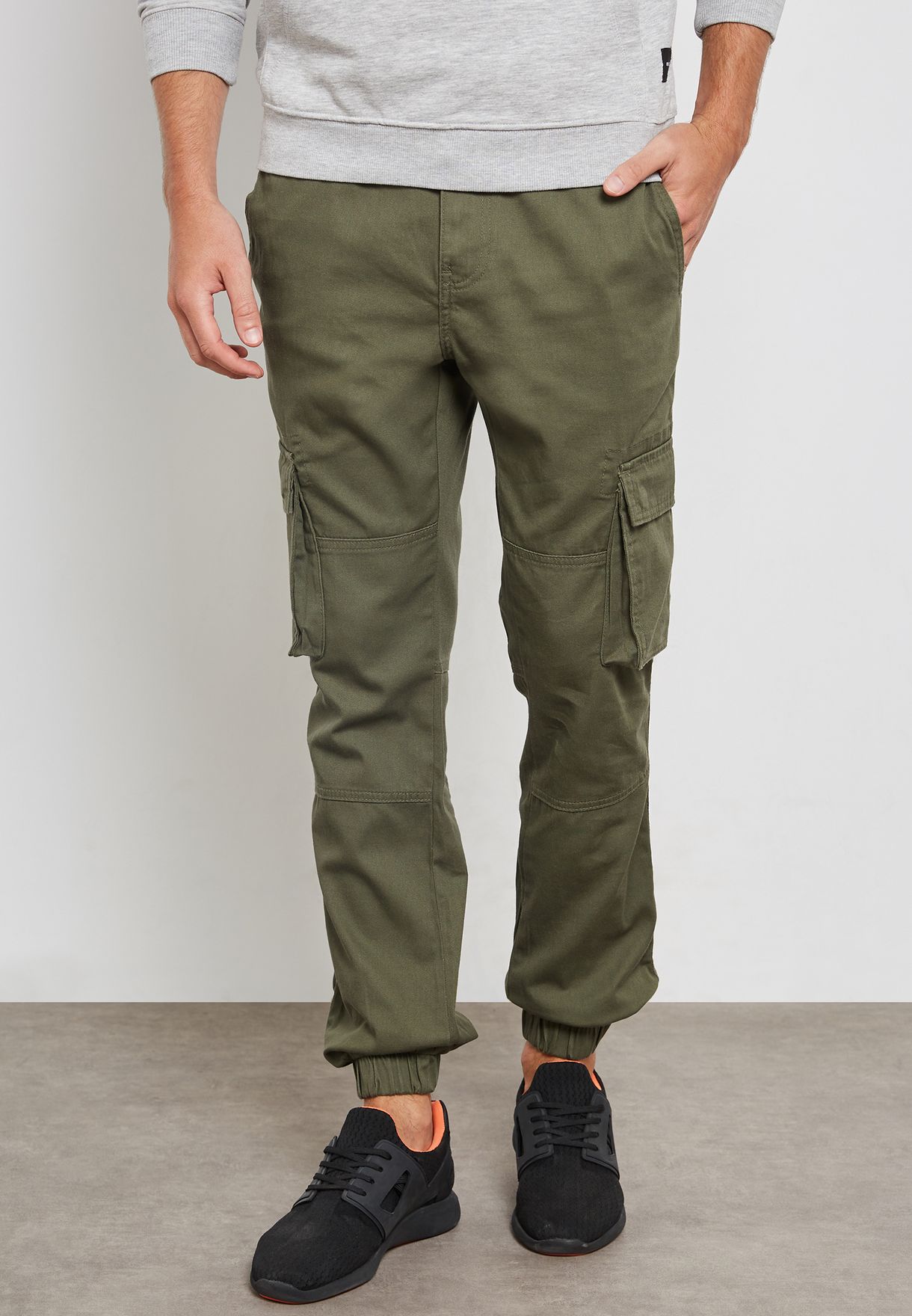 green cuffed cargo pants