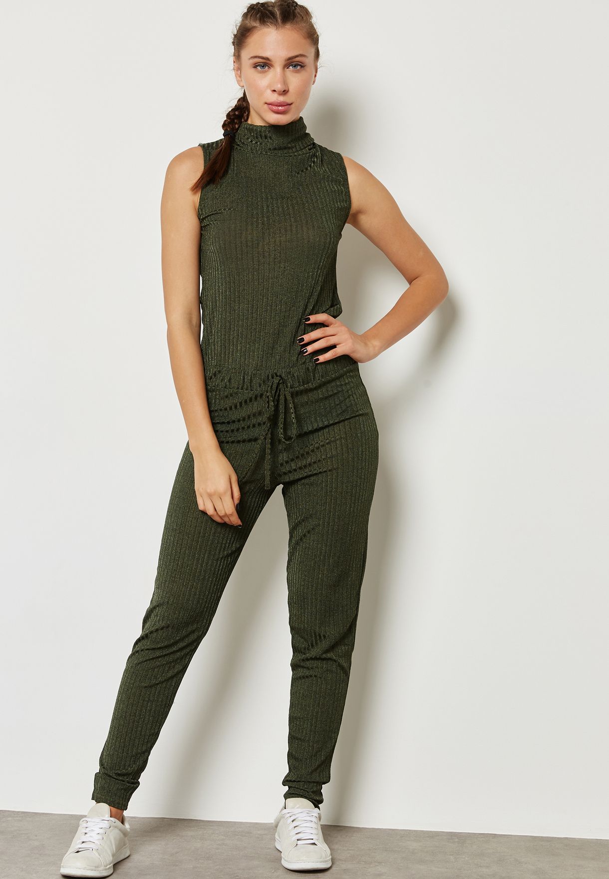 green ribbed jumpsuit