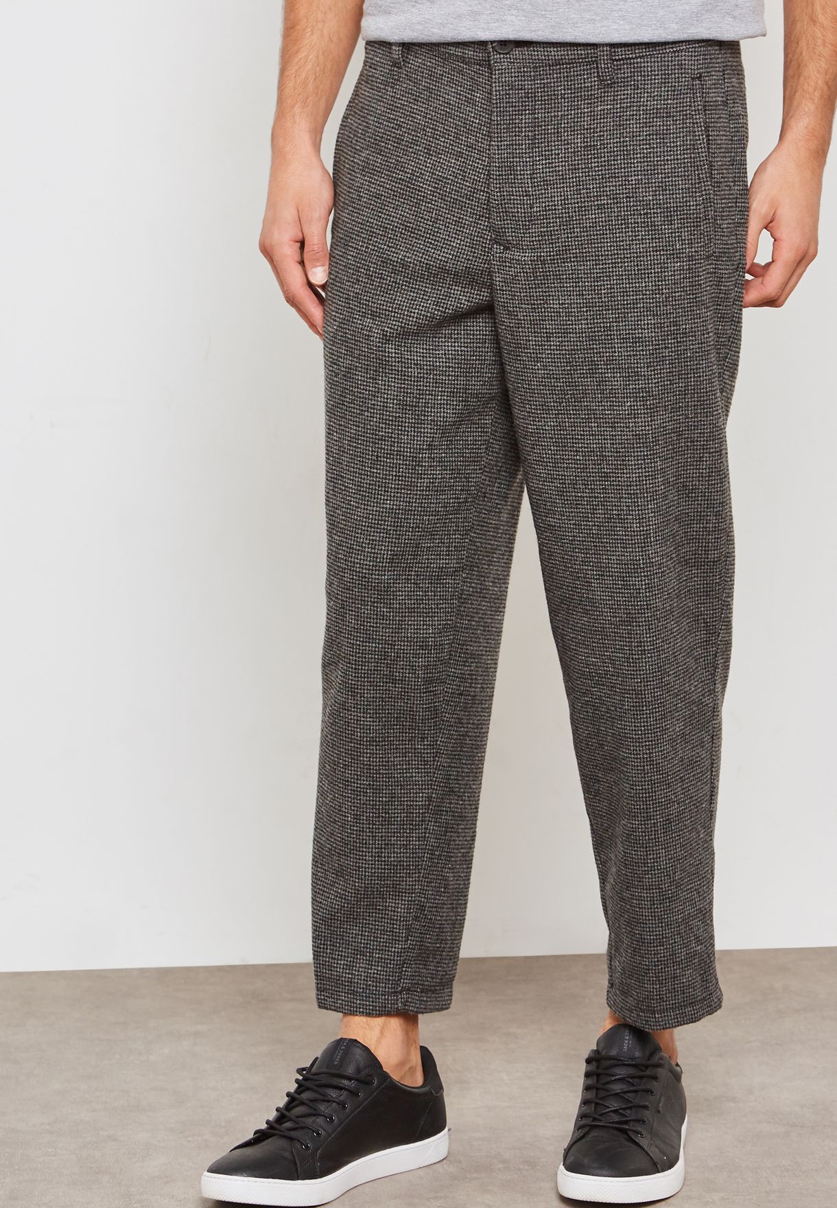 grey wool cropped trousers