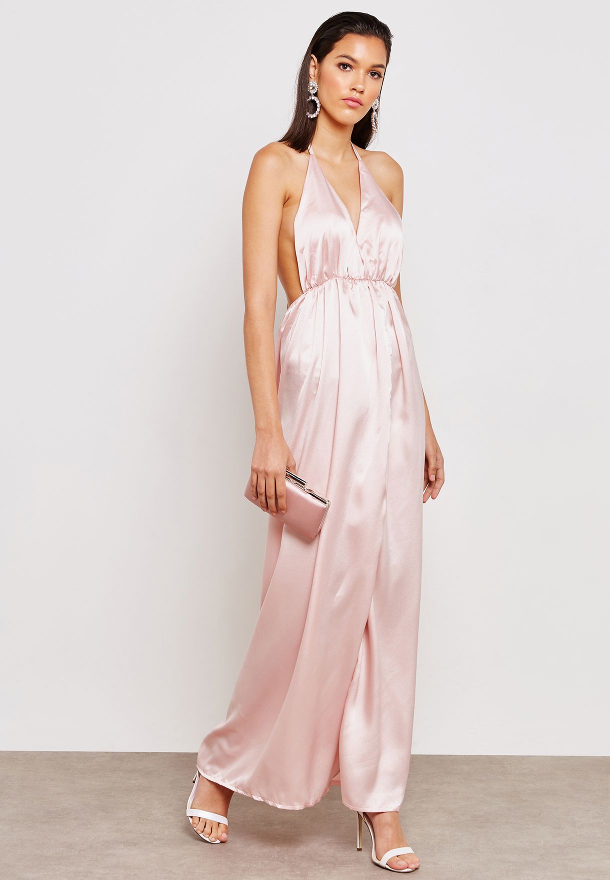 pink maxi satin dress