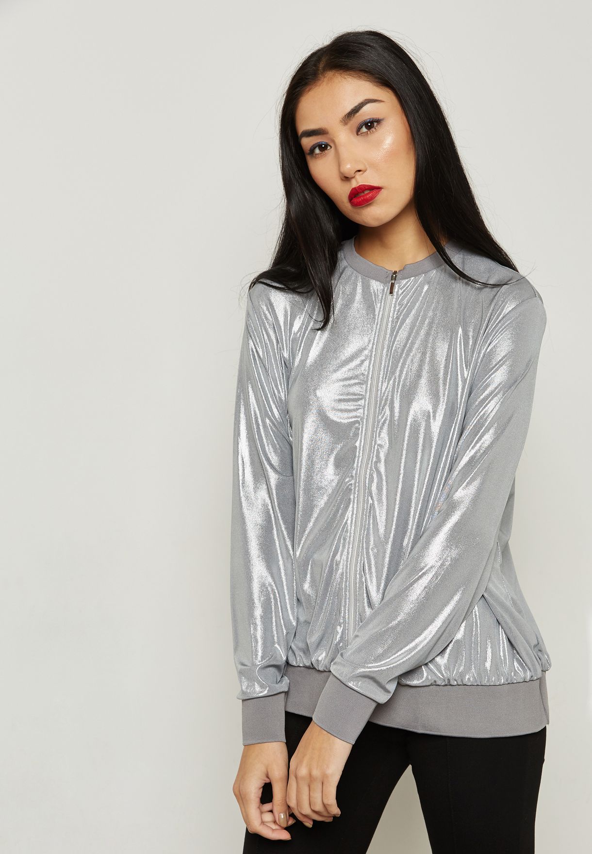 metallic bomber jacket womens