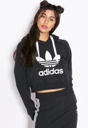 adidas mixed print cropped logo hoodie