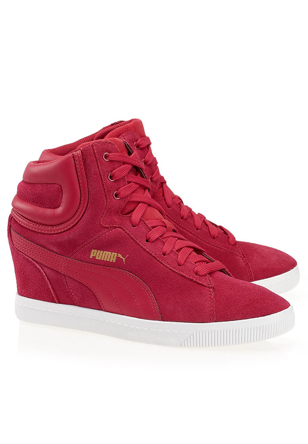 Shop PUMA red Vikky Wedge Sneakers 