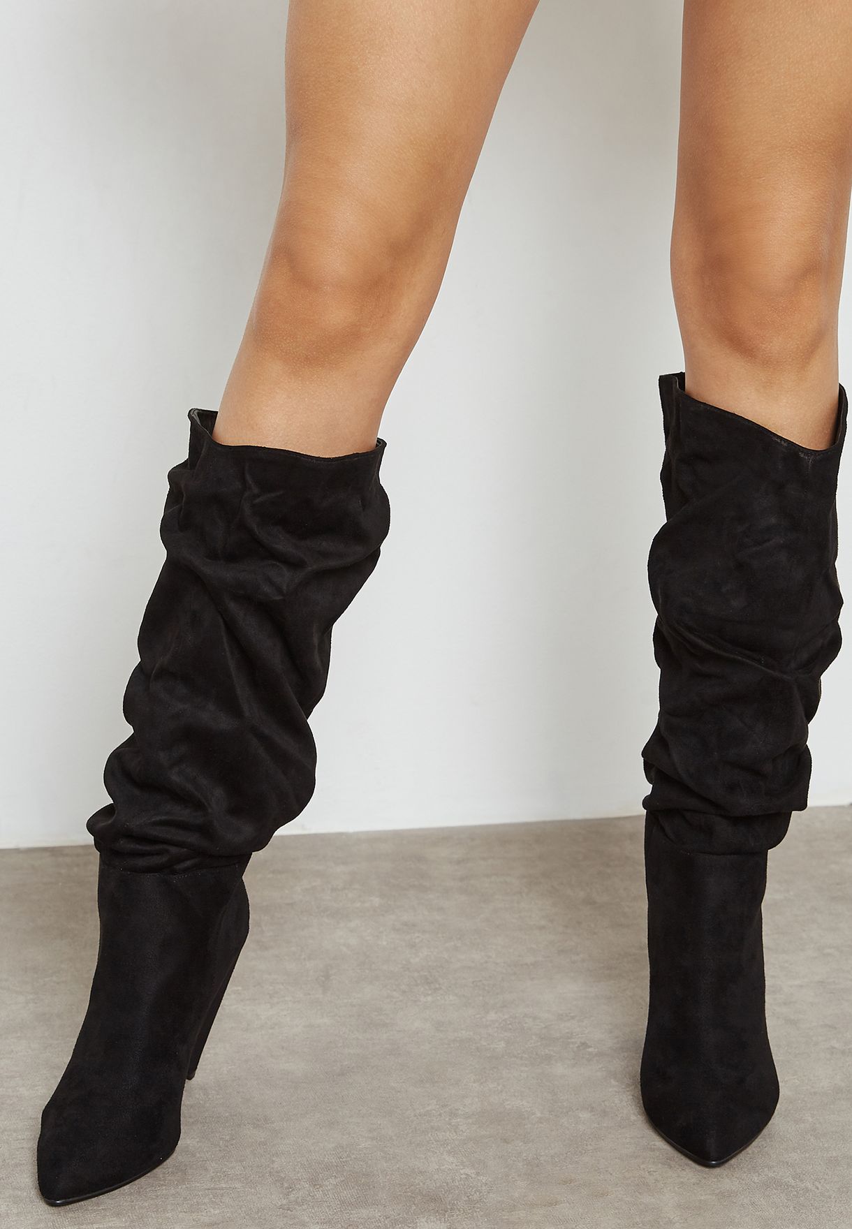 Buy Missguided black Ruched Calf Boot 